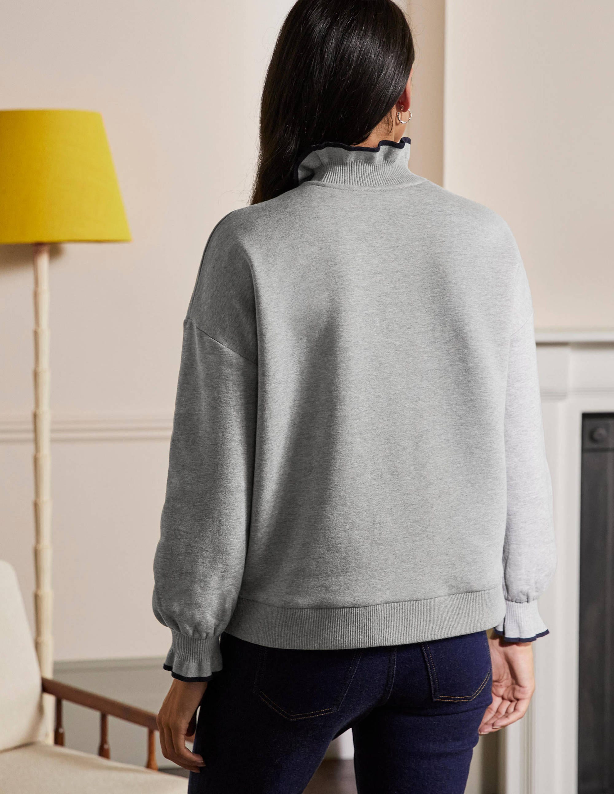 Ruffle Detail Sweatshirt-Grey Marl - Image 3