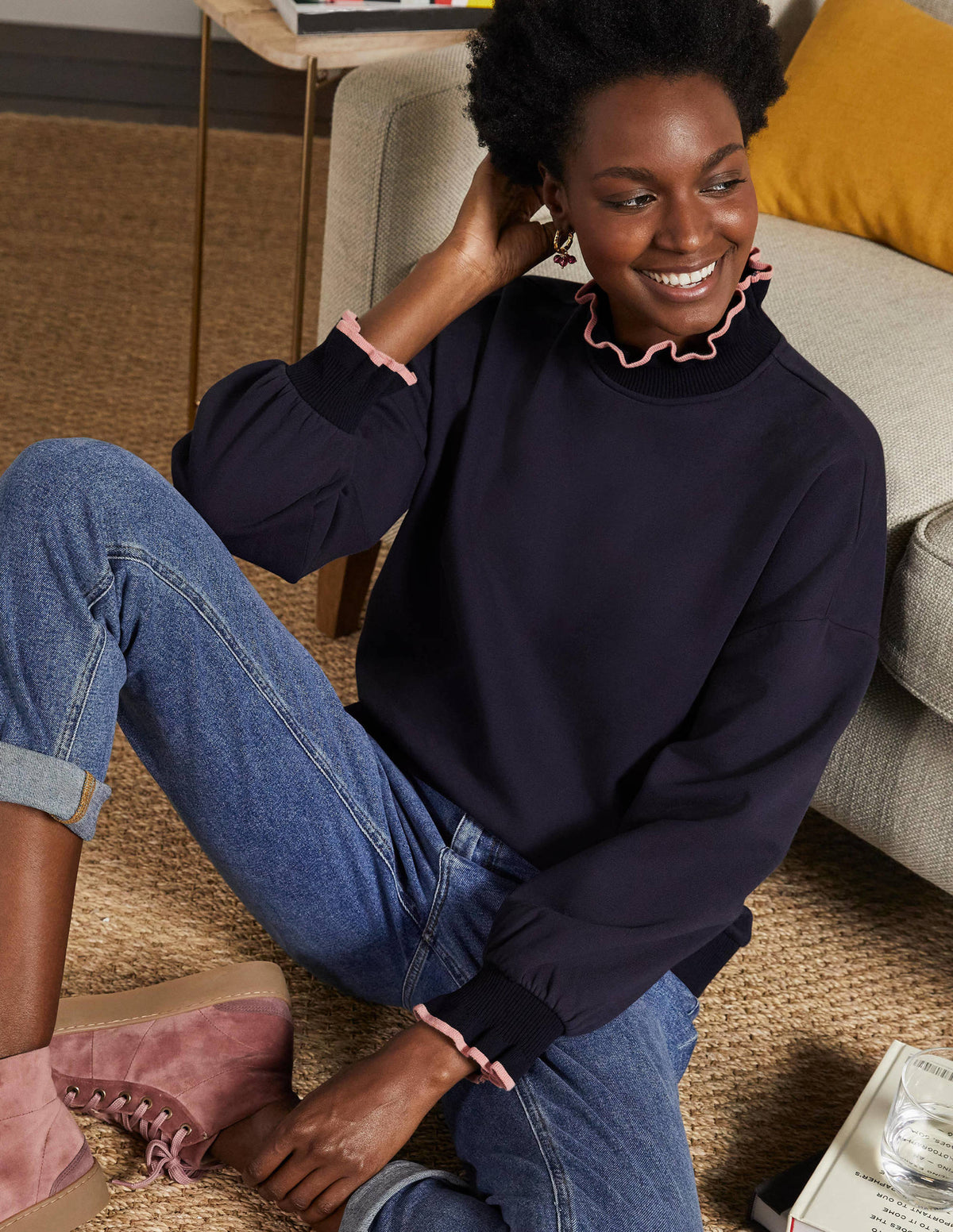 Ruffle Detail Sweatshirt-Navy - Image 4