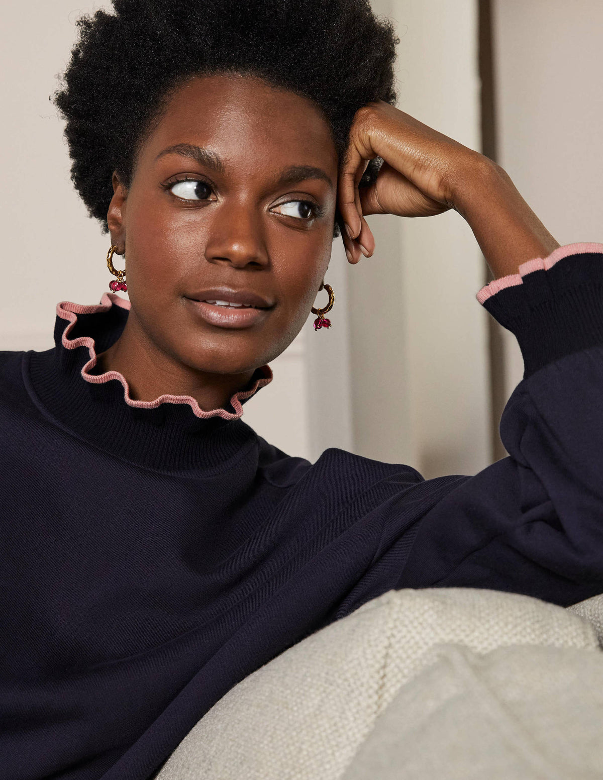 Ruffle Detail Sweatshirt-Navy-1