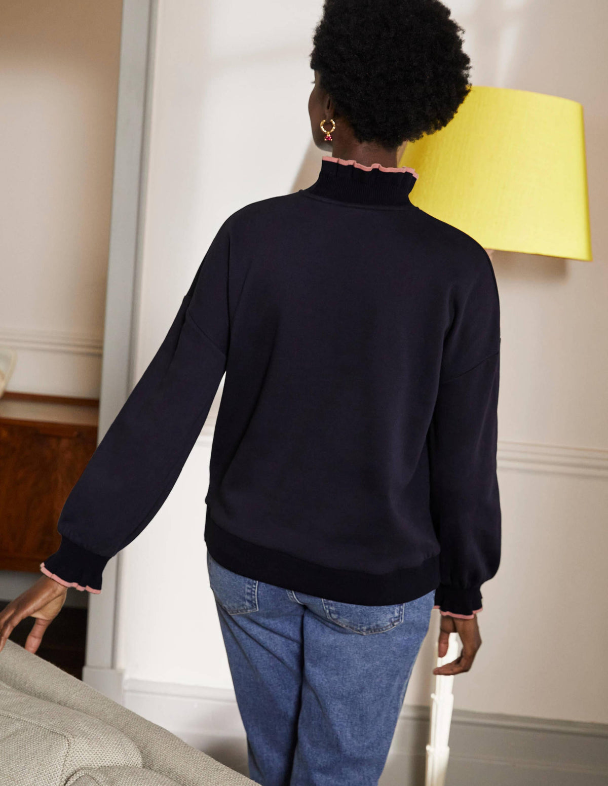 Ruffle Detail Sweatshirt-Navy - Image 2
