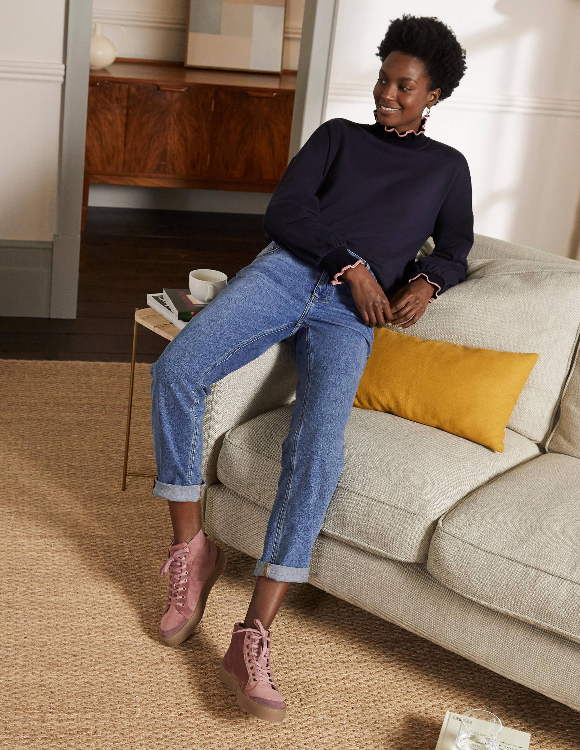 Ruffle Detail Sweatshirt-Navy - Image 3