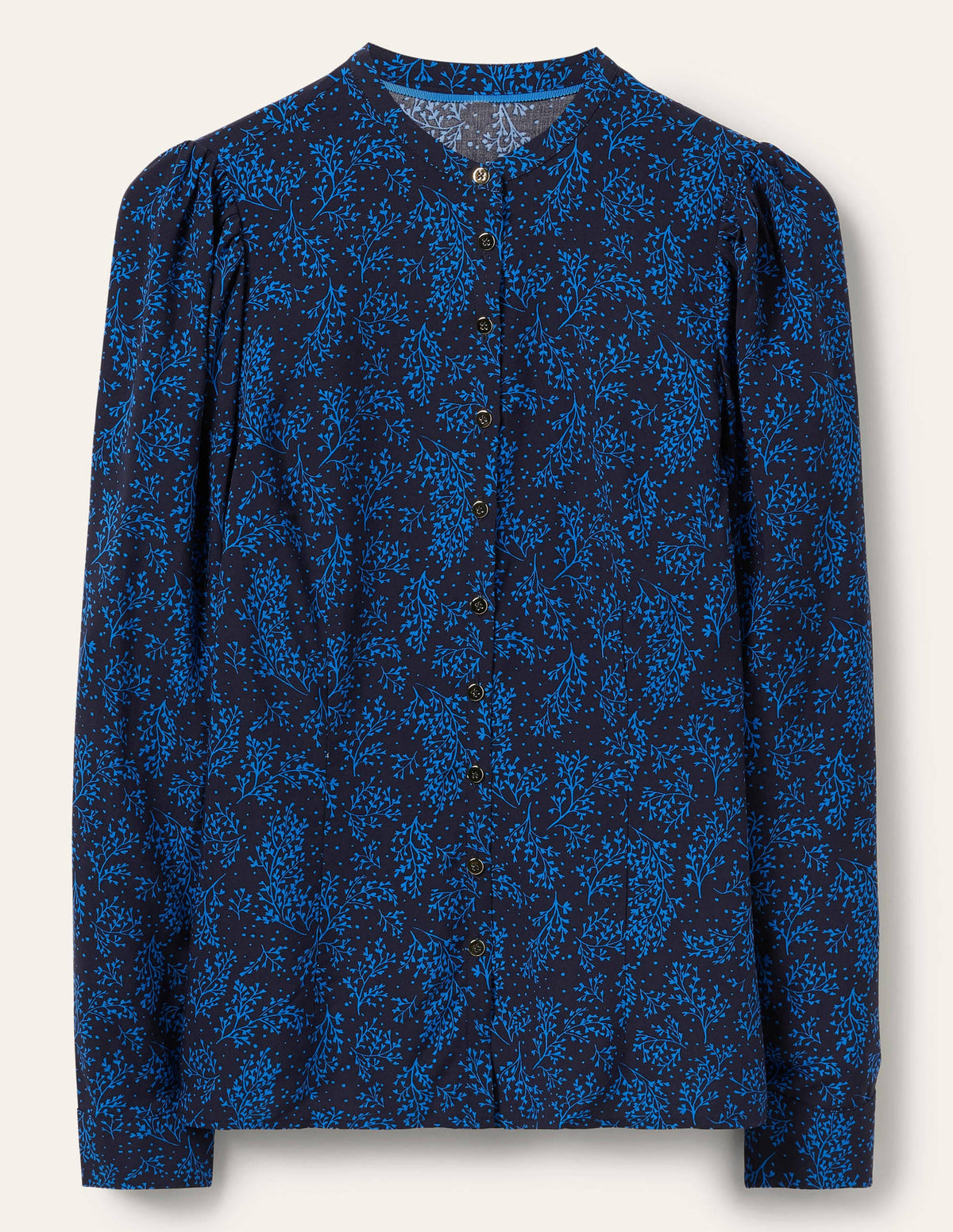 Puff Sleeve Shirt-Navy/ Blue Leafy Sprig - Image 5