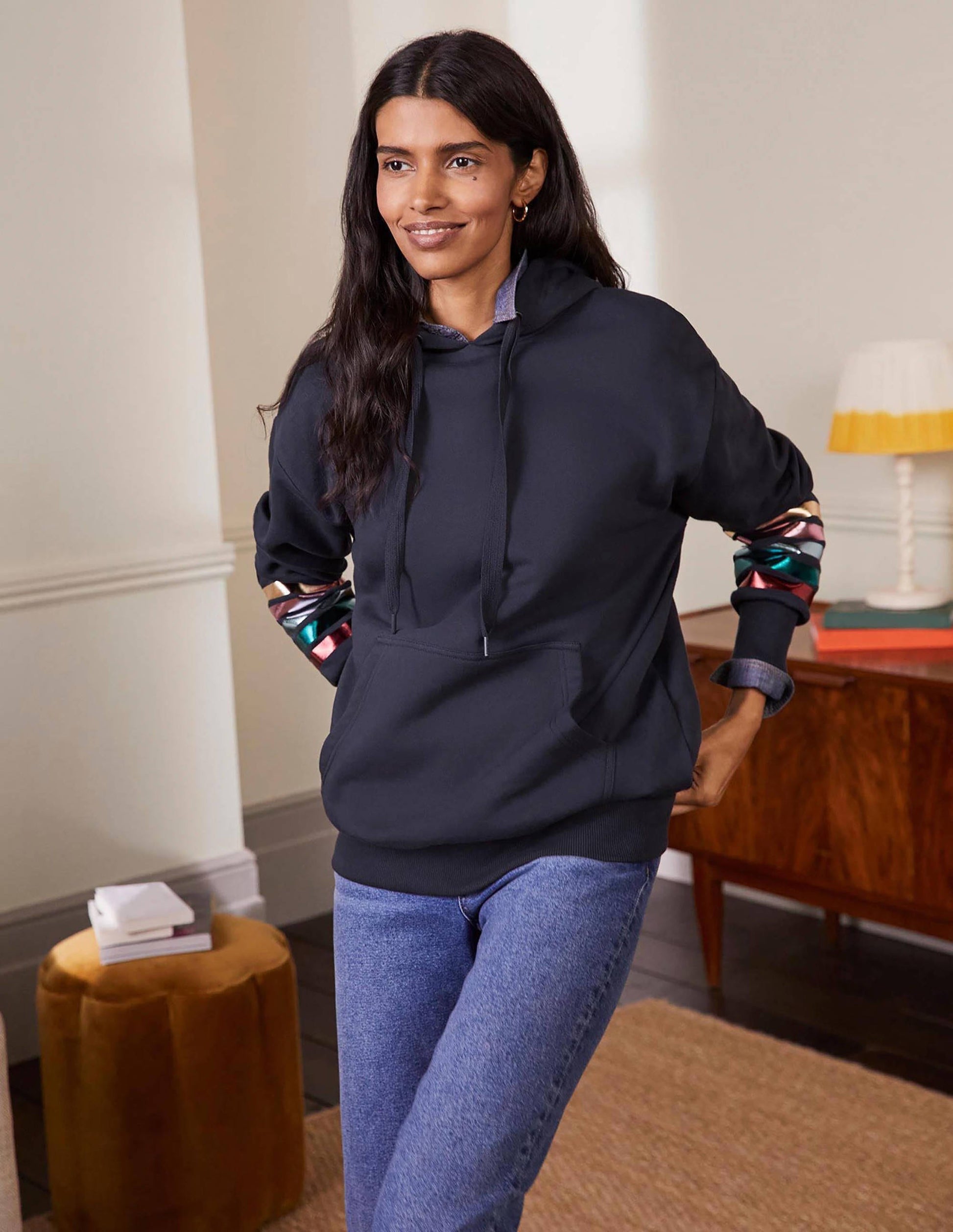 Oversized Hoodie-Navy Rainbow Foil Cuff-5