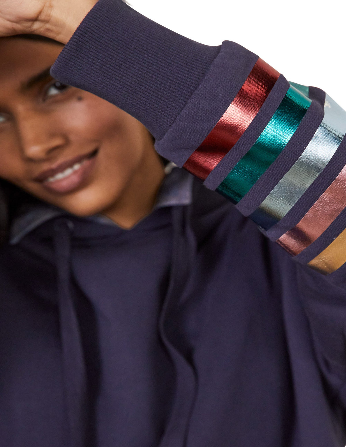 Oversized Hoodie-Navy Rainbow Foil Cuff-1