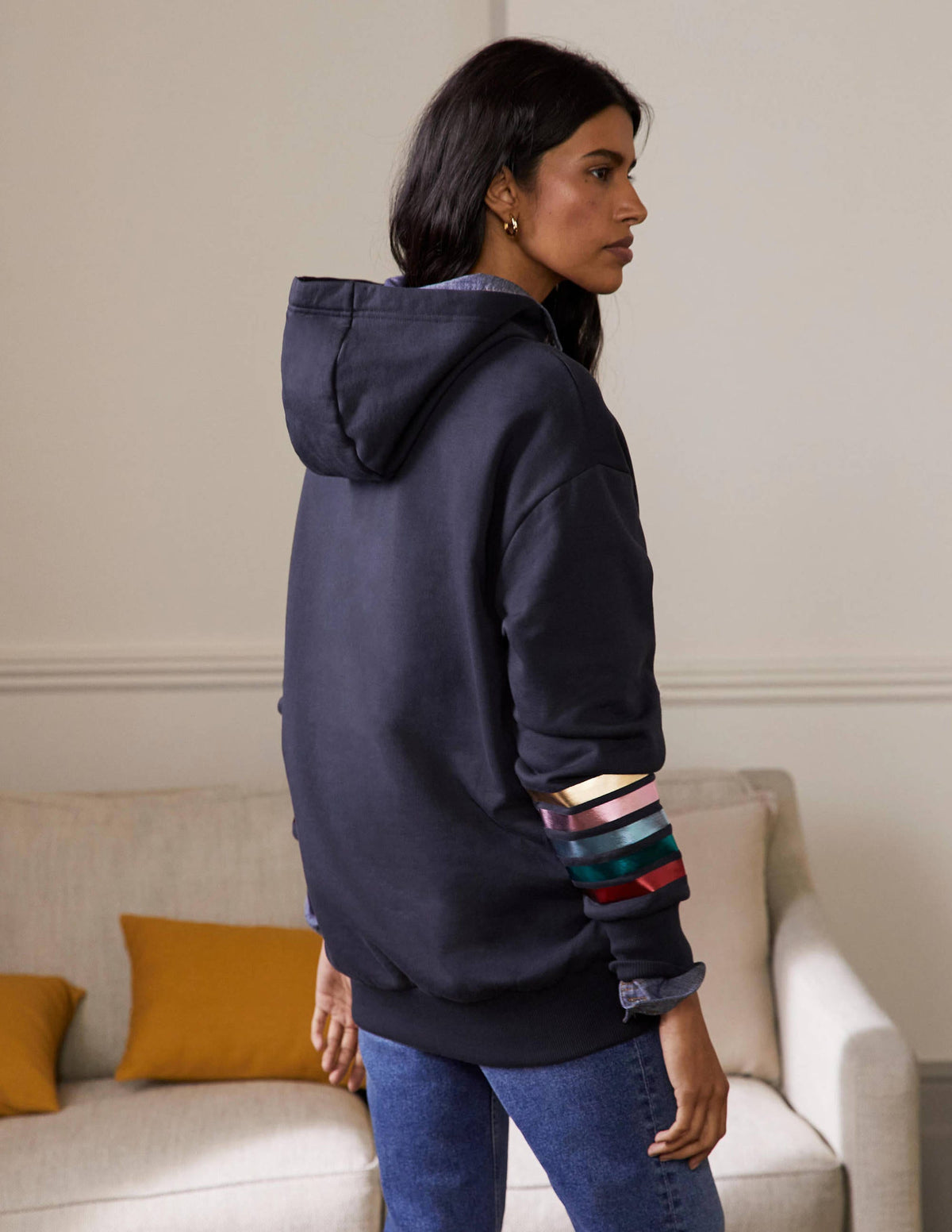 Oversized Hoodie-Navy Rainbow Foil Cuff-2