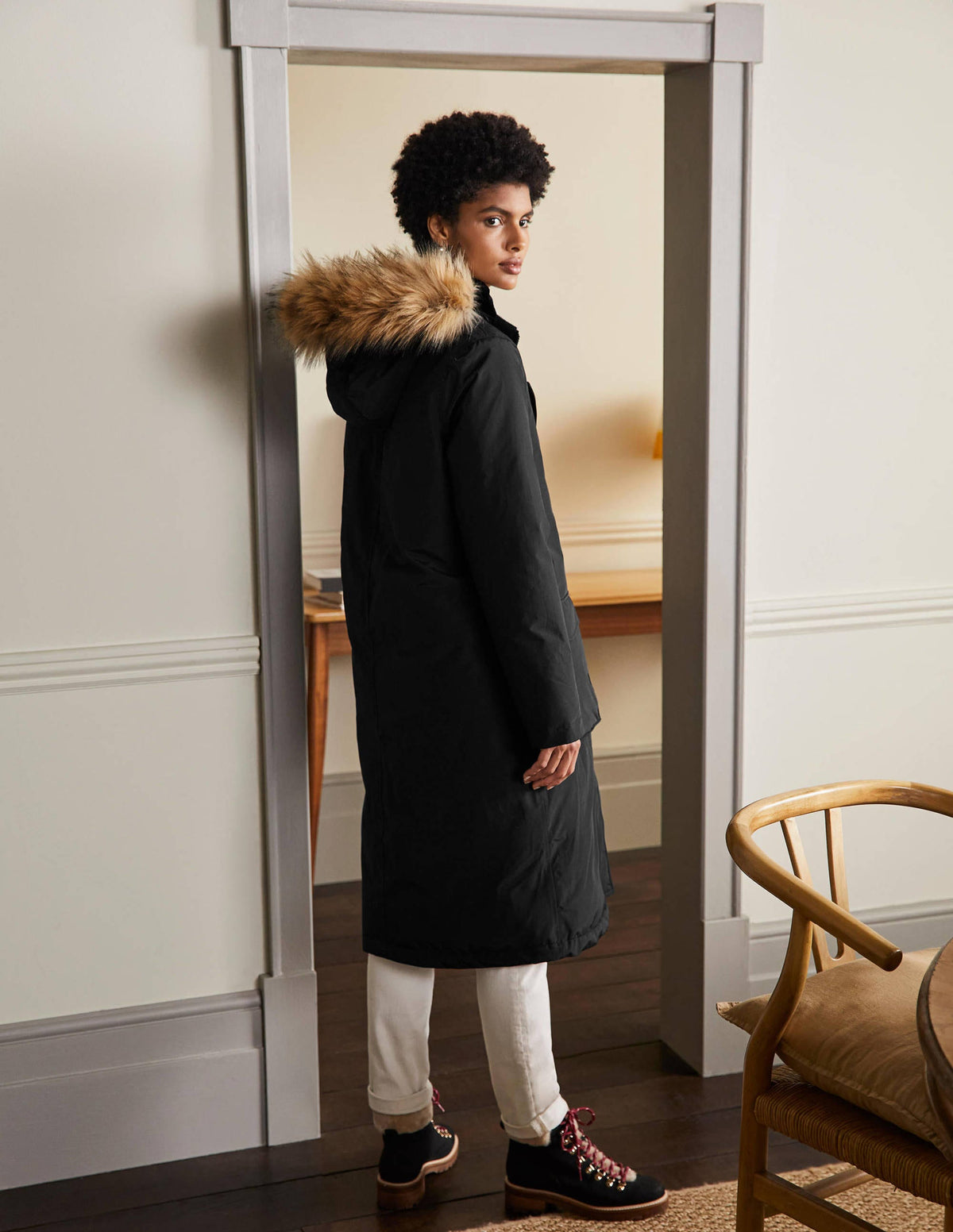 Orkney Padded Parka Coat-Black - Image 2