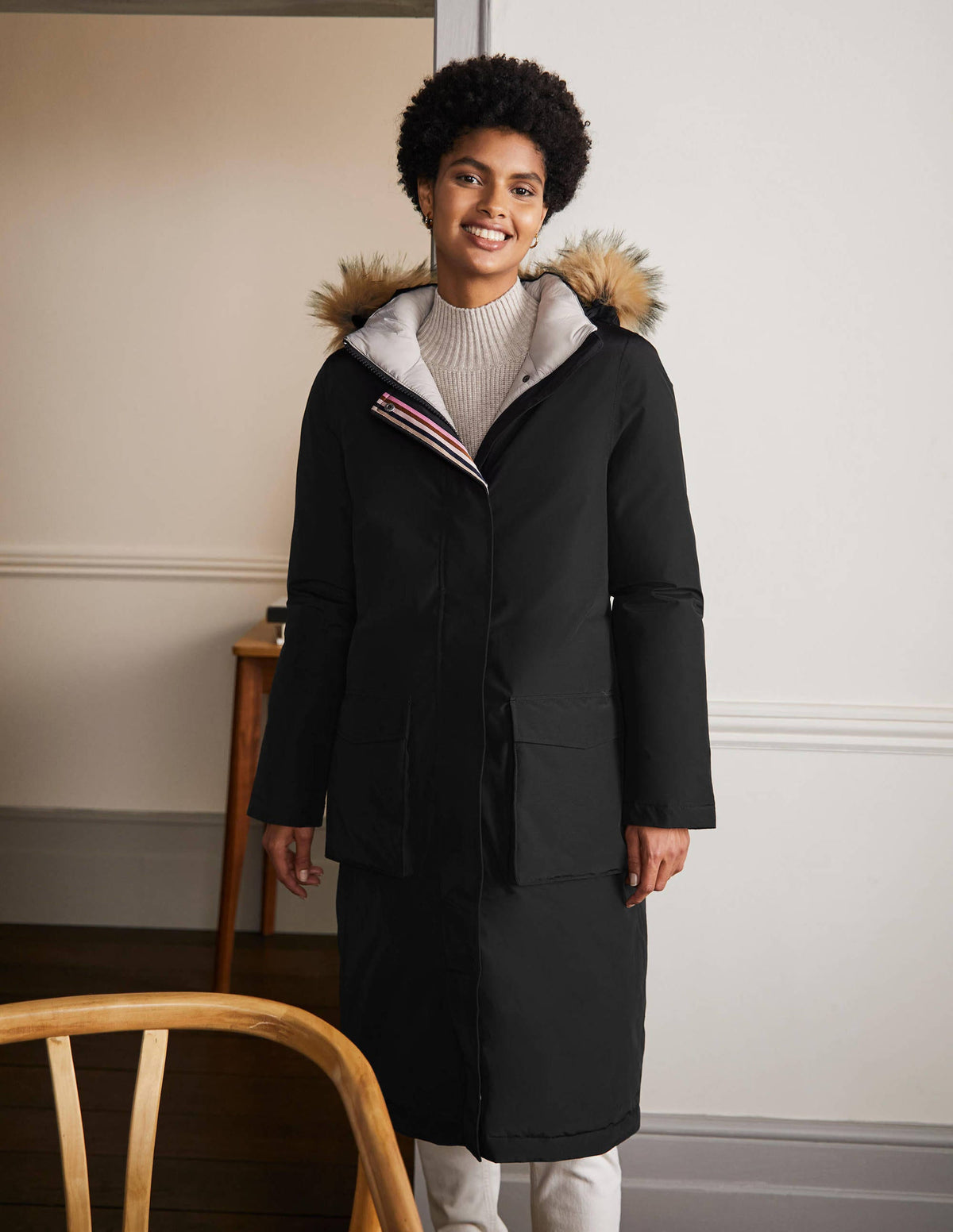 Orkney Padded Parka Coat-Black - Image 3