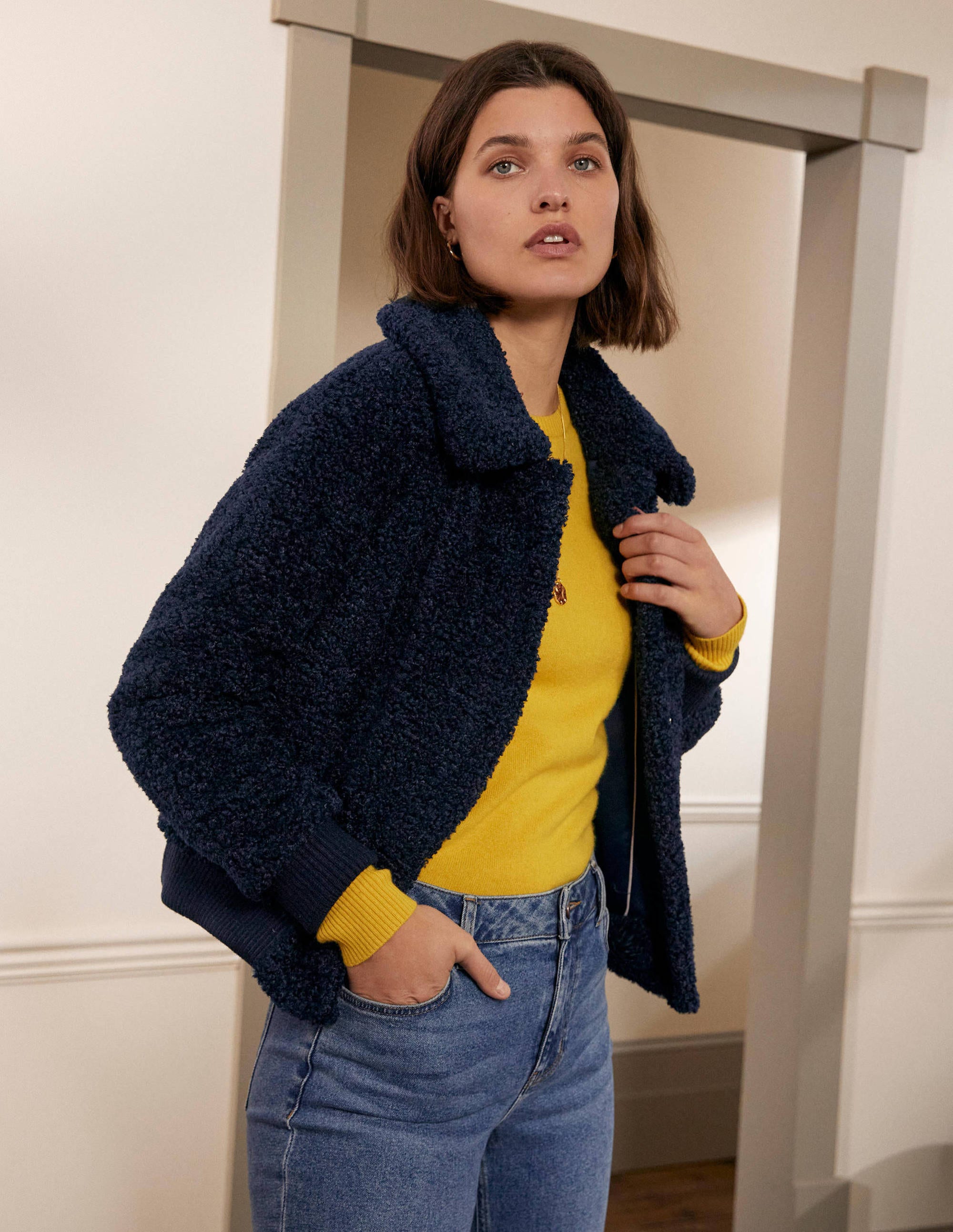 Teddy Bomber Jacket-Navy - Image 4