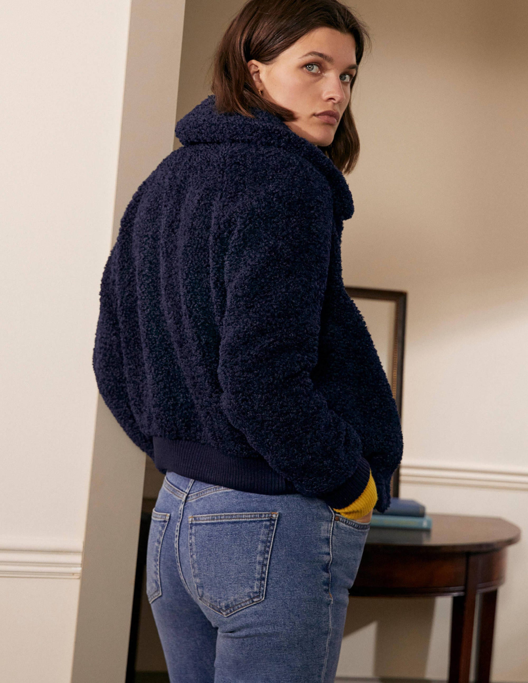 Teddy Bomber Jacket-Navy - Image 2