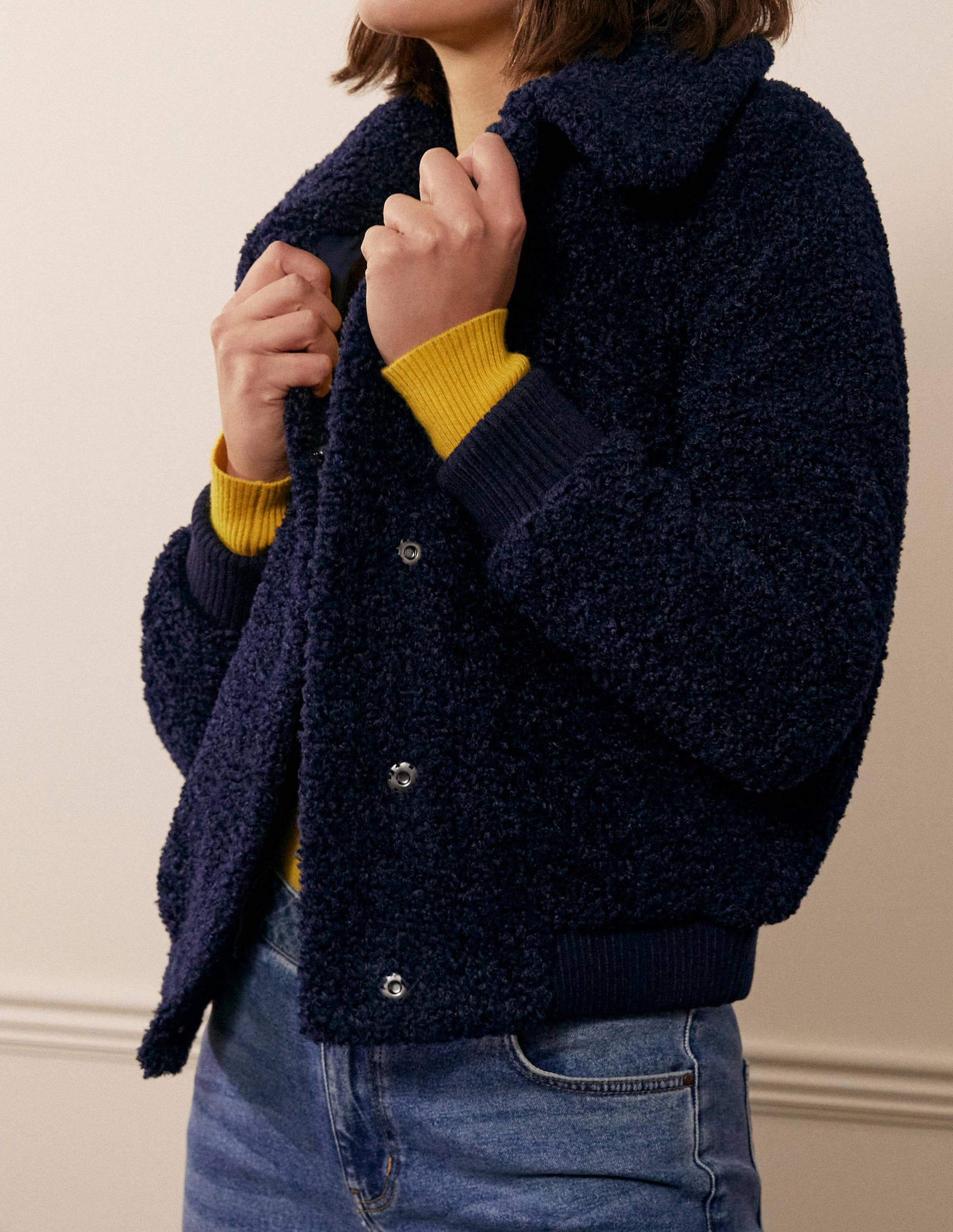 Teddy Bomber Jacket-Navy - Image 3