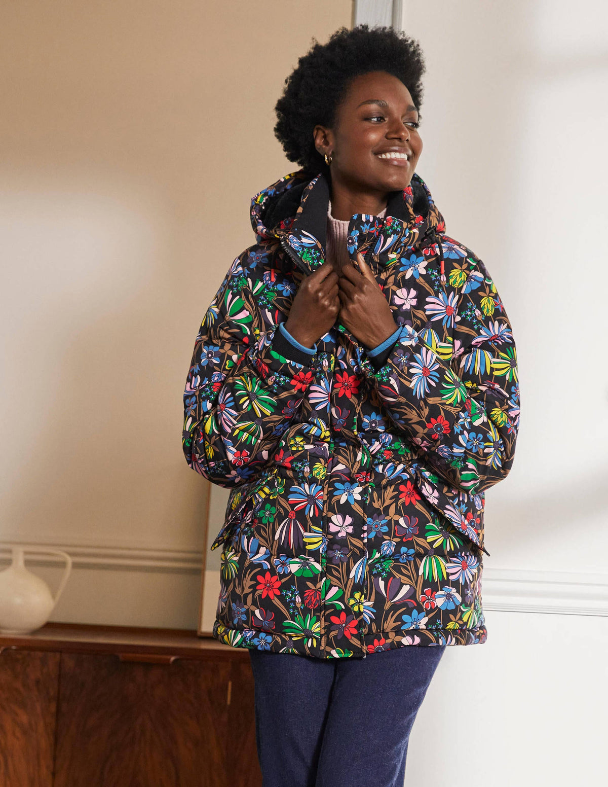 Brecon Puffer Coat-Black, Wild Dandelion-1