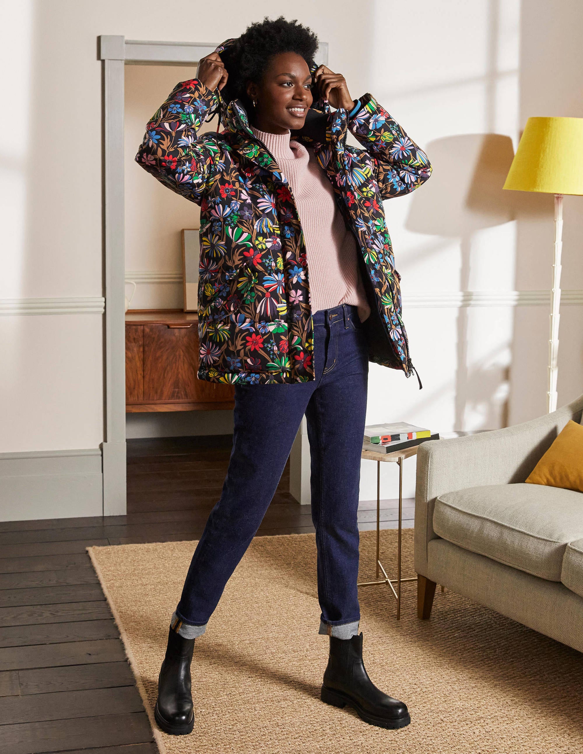 Brecon Puffer Coat-Black, Wild Dandelion - Image 4