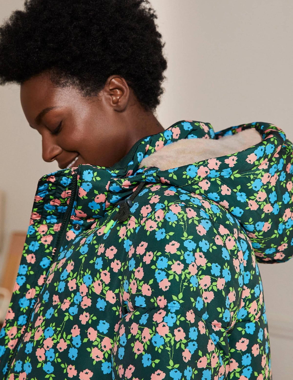 Brecon Puffer Coat-Midnight Garden Abstract Sprig - Image 1