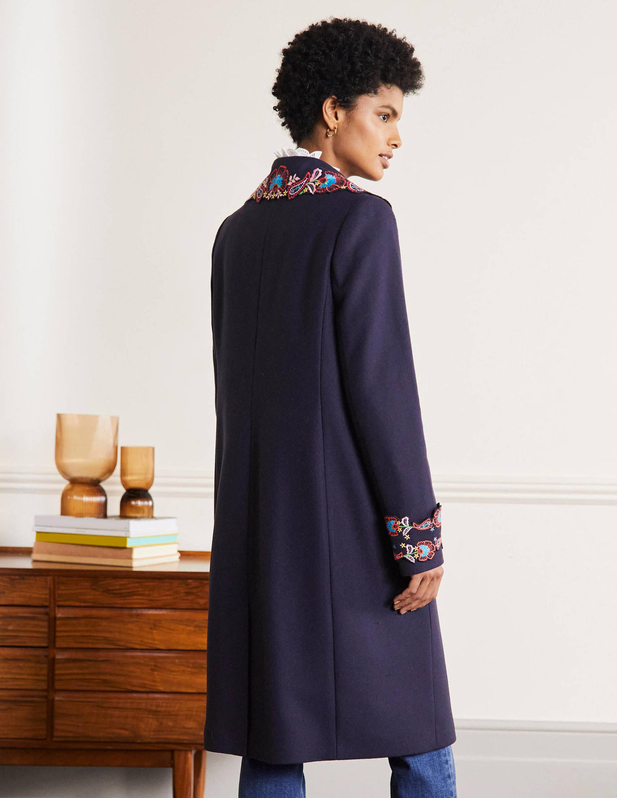 Floral Embroidered Coat-Navy Embroidered - Image 2