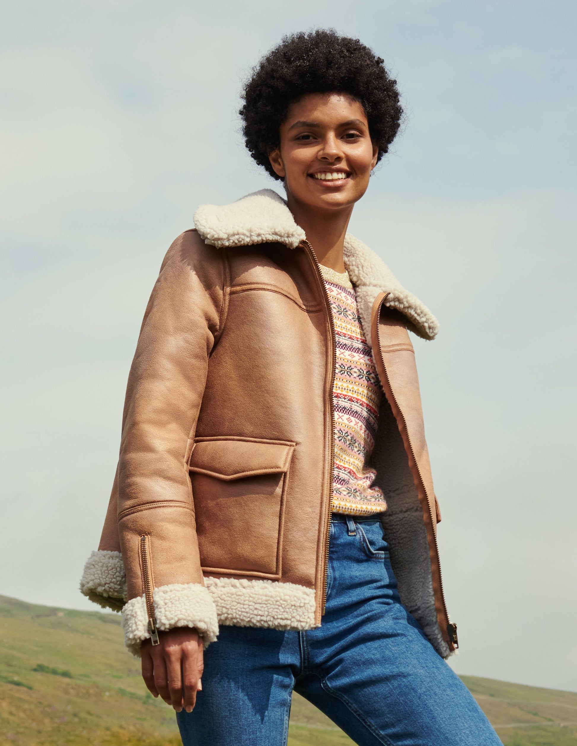 Dunmore Faux Shearling Jacket-Fudge-6