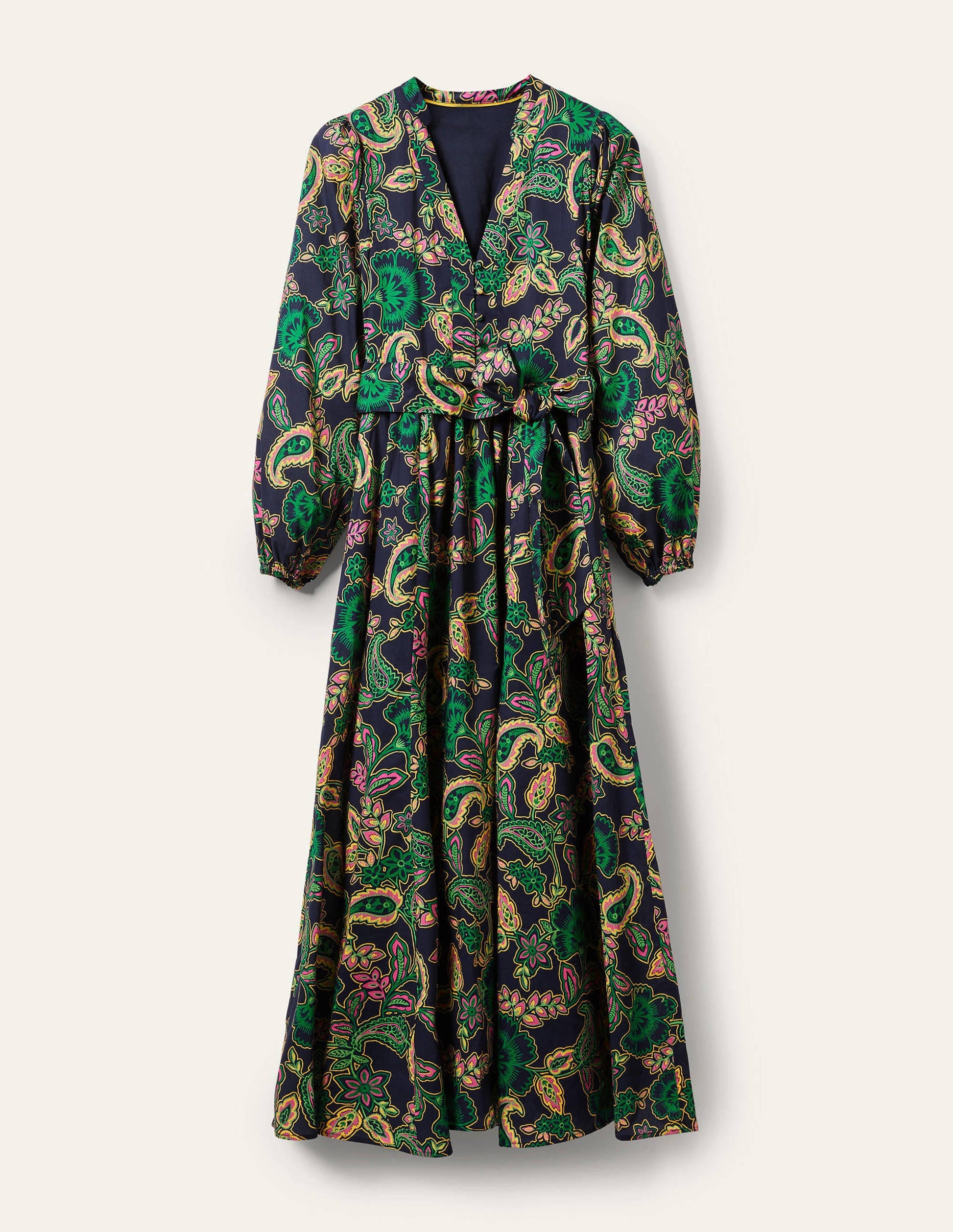 Notch Neck Cotton Maxi Dress-Navy, Exotic Floral-5
