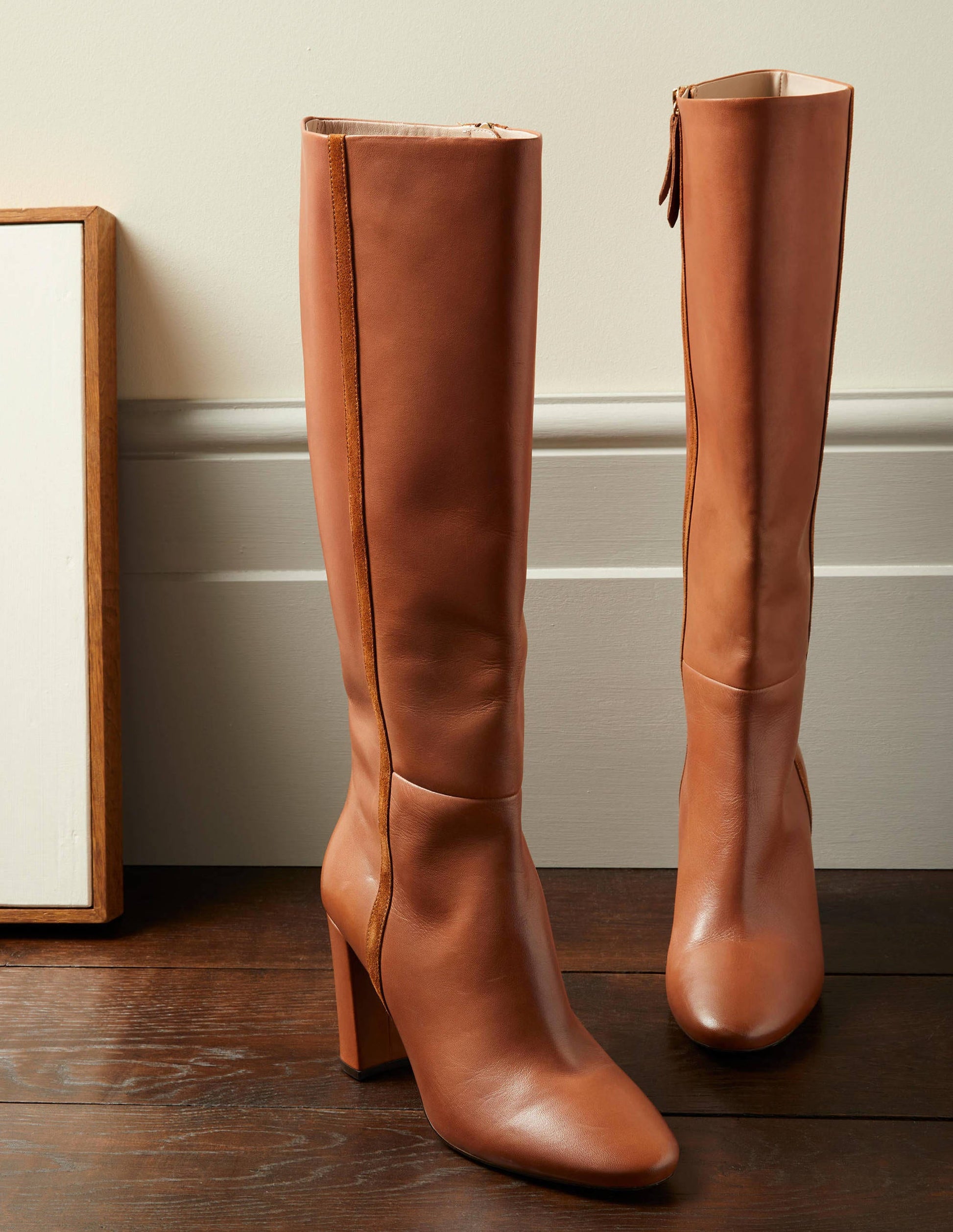 Knee High Leather Boots-Tan-1