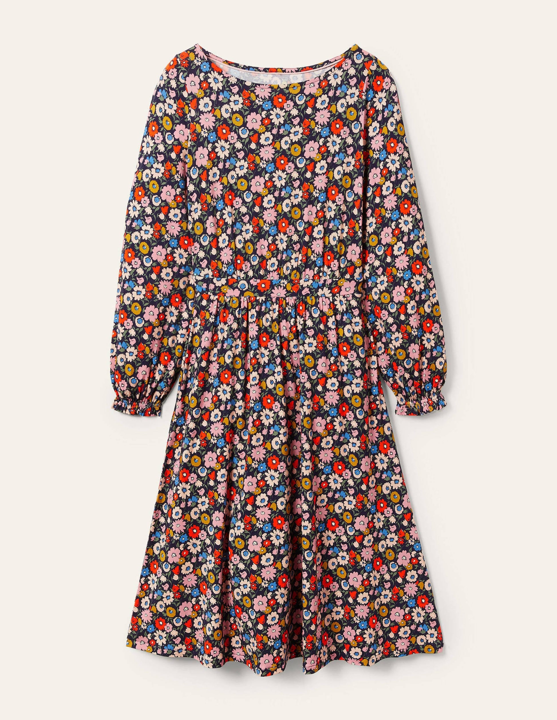 Evelyn Jersey Midi Dress-French Navy, Elegant Bloom-5