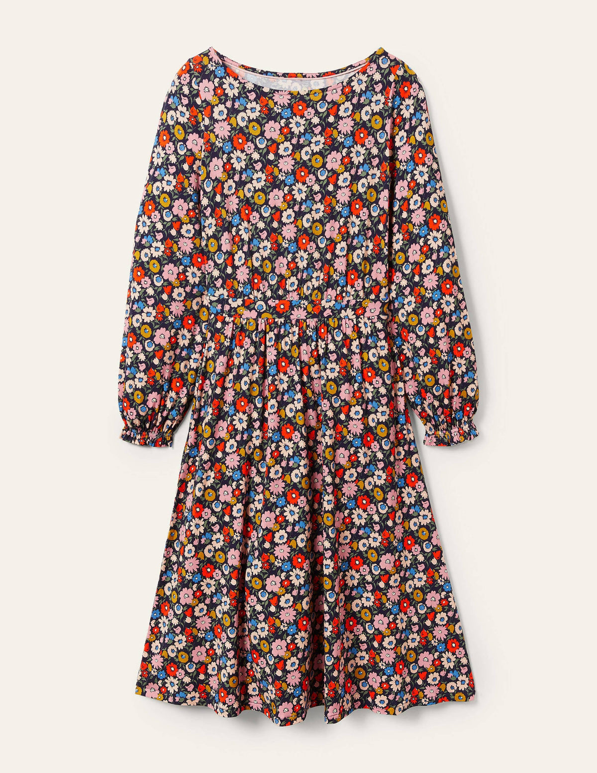 Evelyn Jersey Midi Dress-French Navy, Elegant Bloom - Image 5