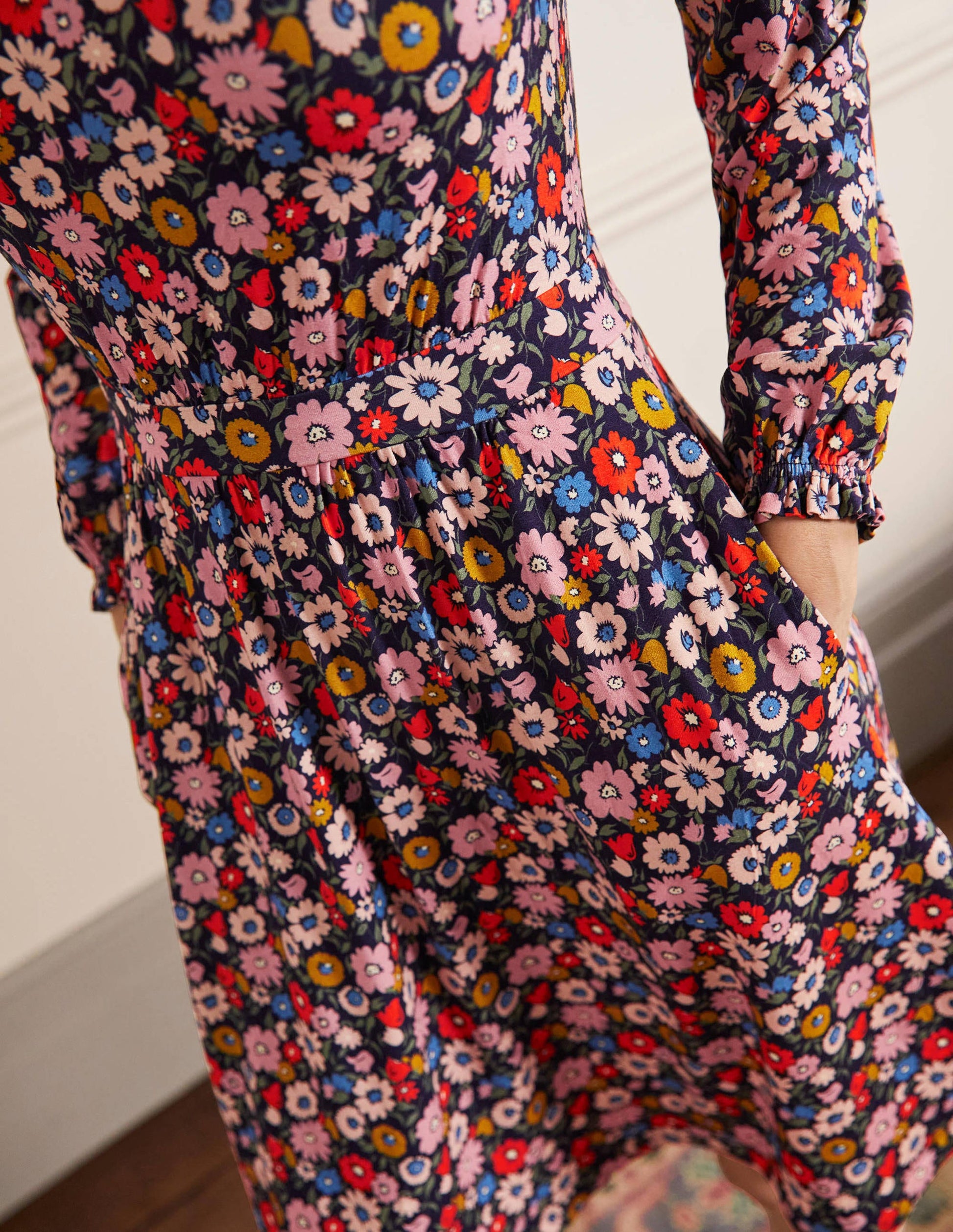 Evelyn Jersey Midi Dress-French Navy, Elegant Bloom-2