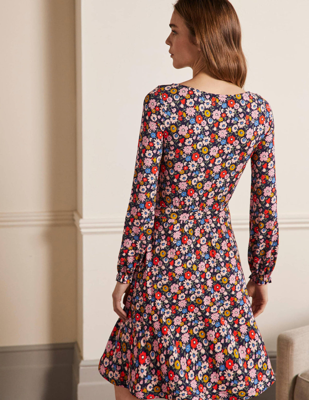 Evelyn Jersey Midi Dress-French Navy, Elegant Bloom-3