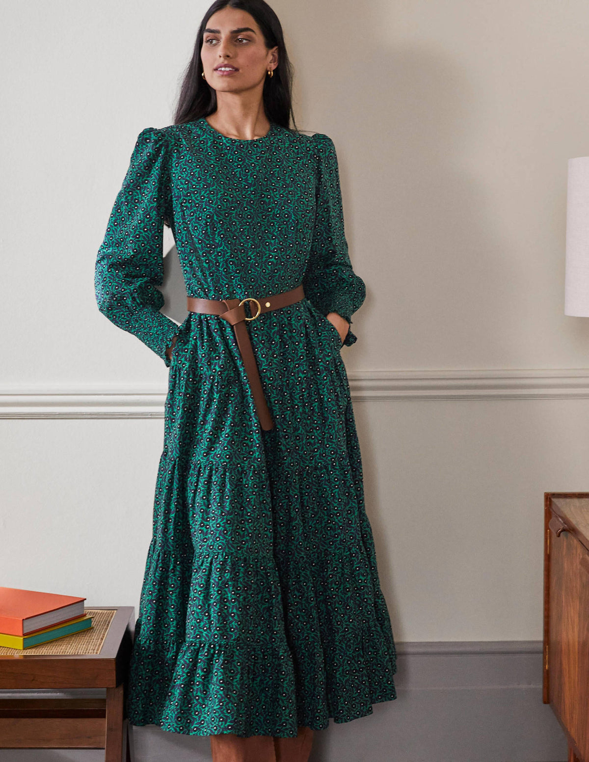 Tiered Maxi Dress-Highland Green, Rambling Ditsy - Image 1