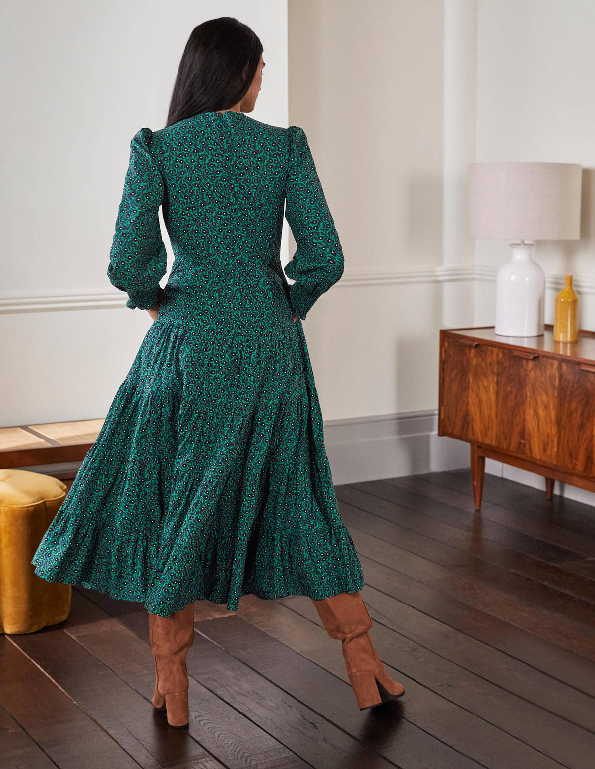 Tiered Maxi Dress-Highland Green, Rambling Ditsy - Image 3
