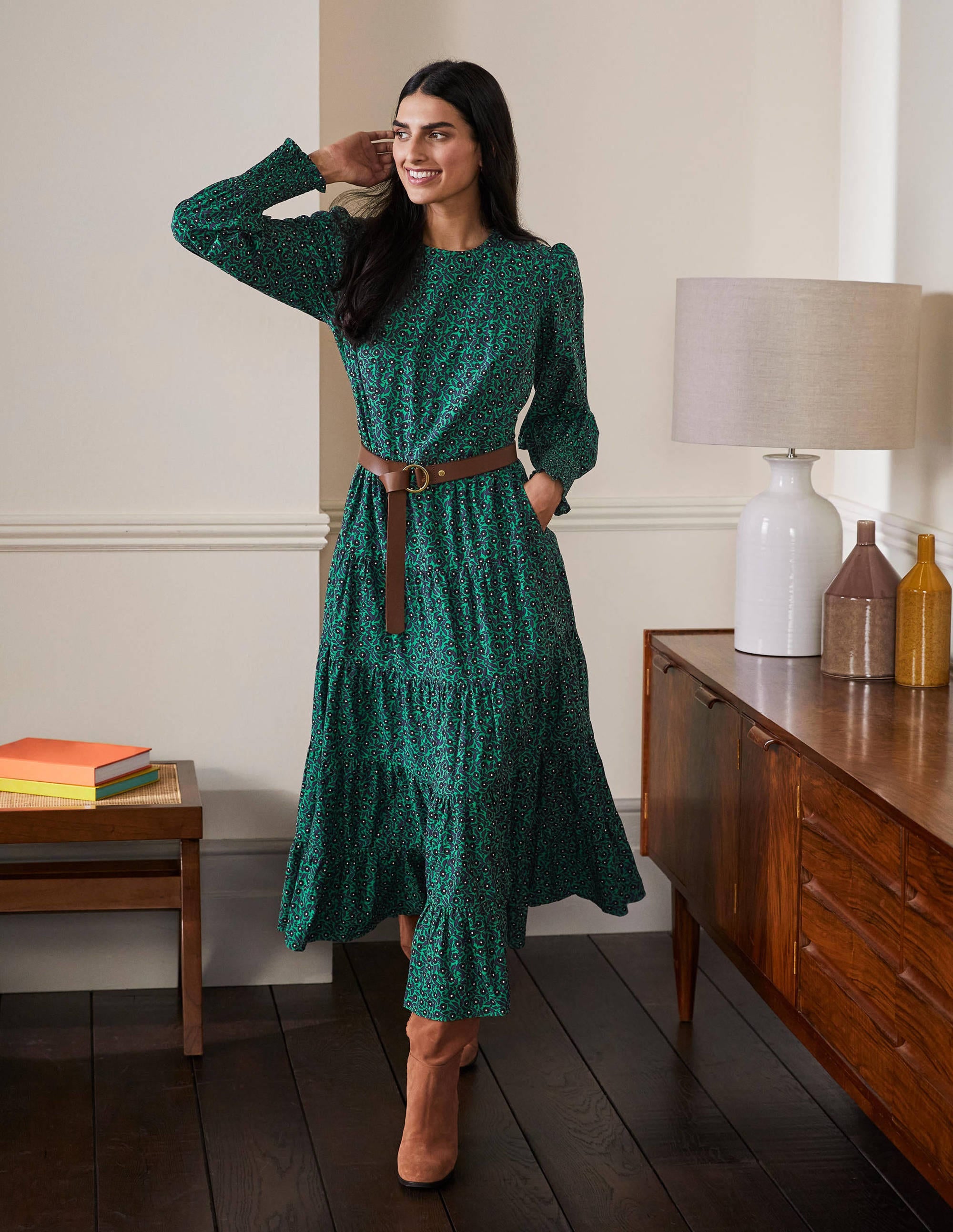 Tiered Maxi Dress-Highland Green, Rambling Ditsy - Image 4