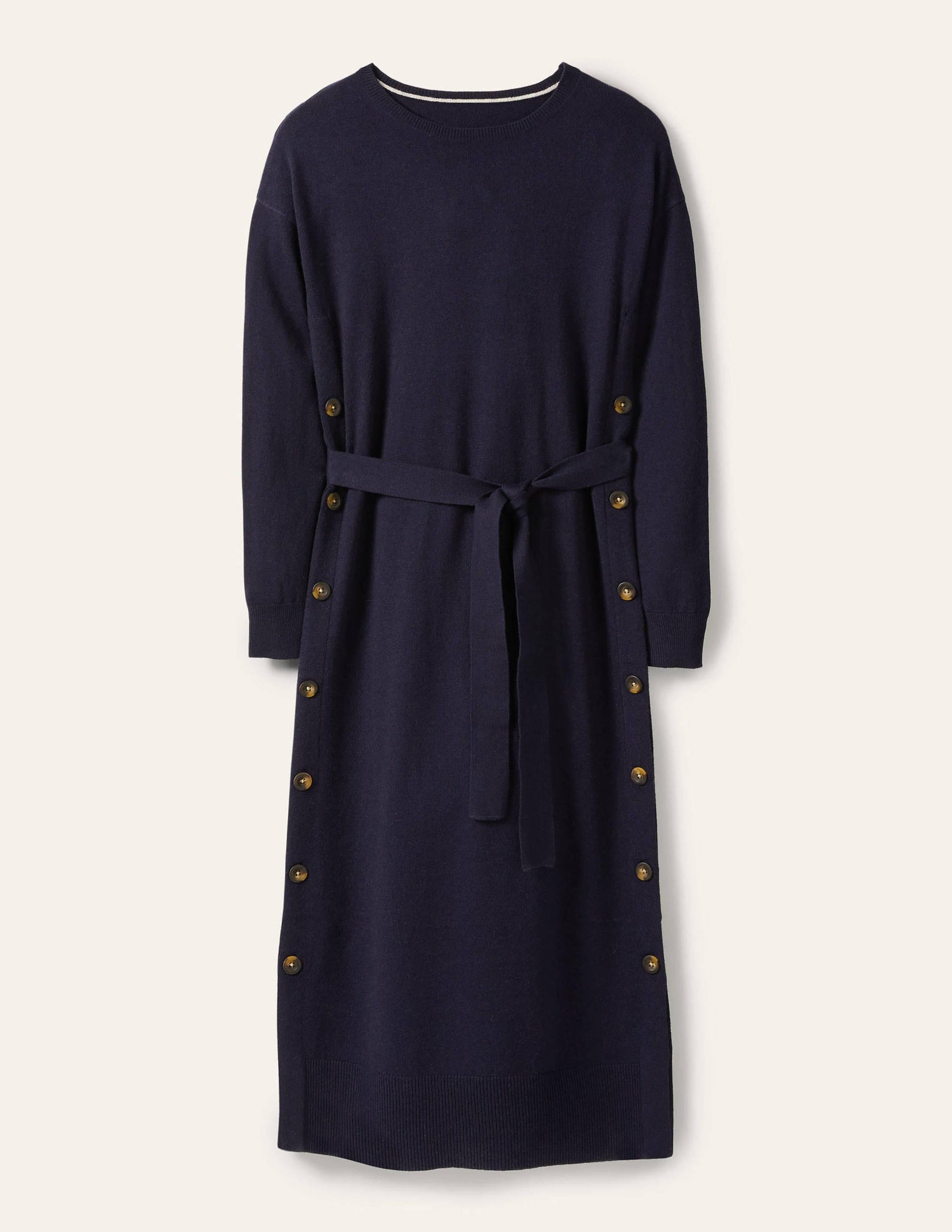 Side Button Knitted Dress-Navy-5