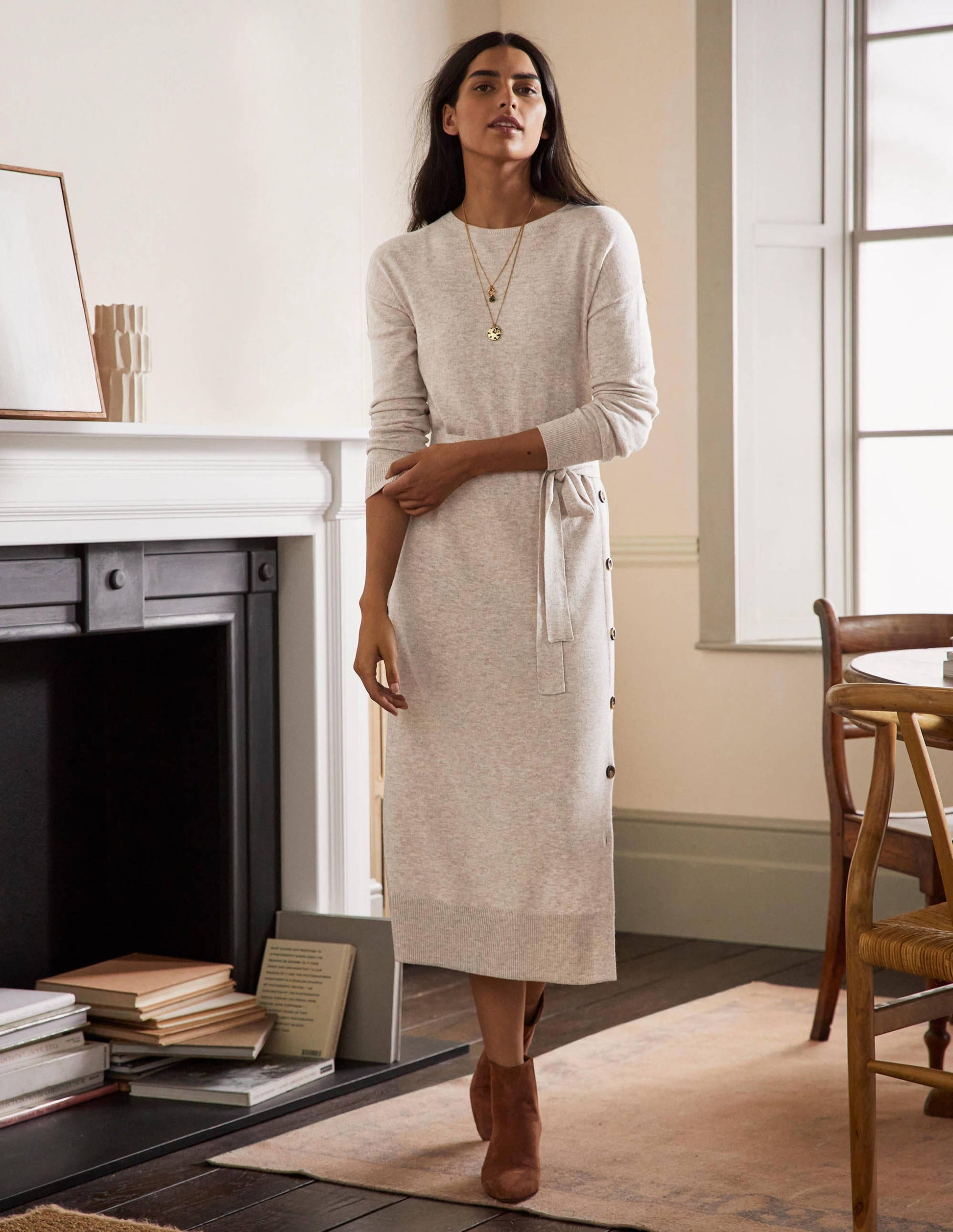 Side Button Knitted Dress-Chinchilla Melange-1