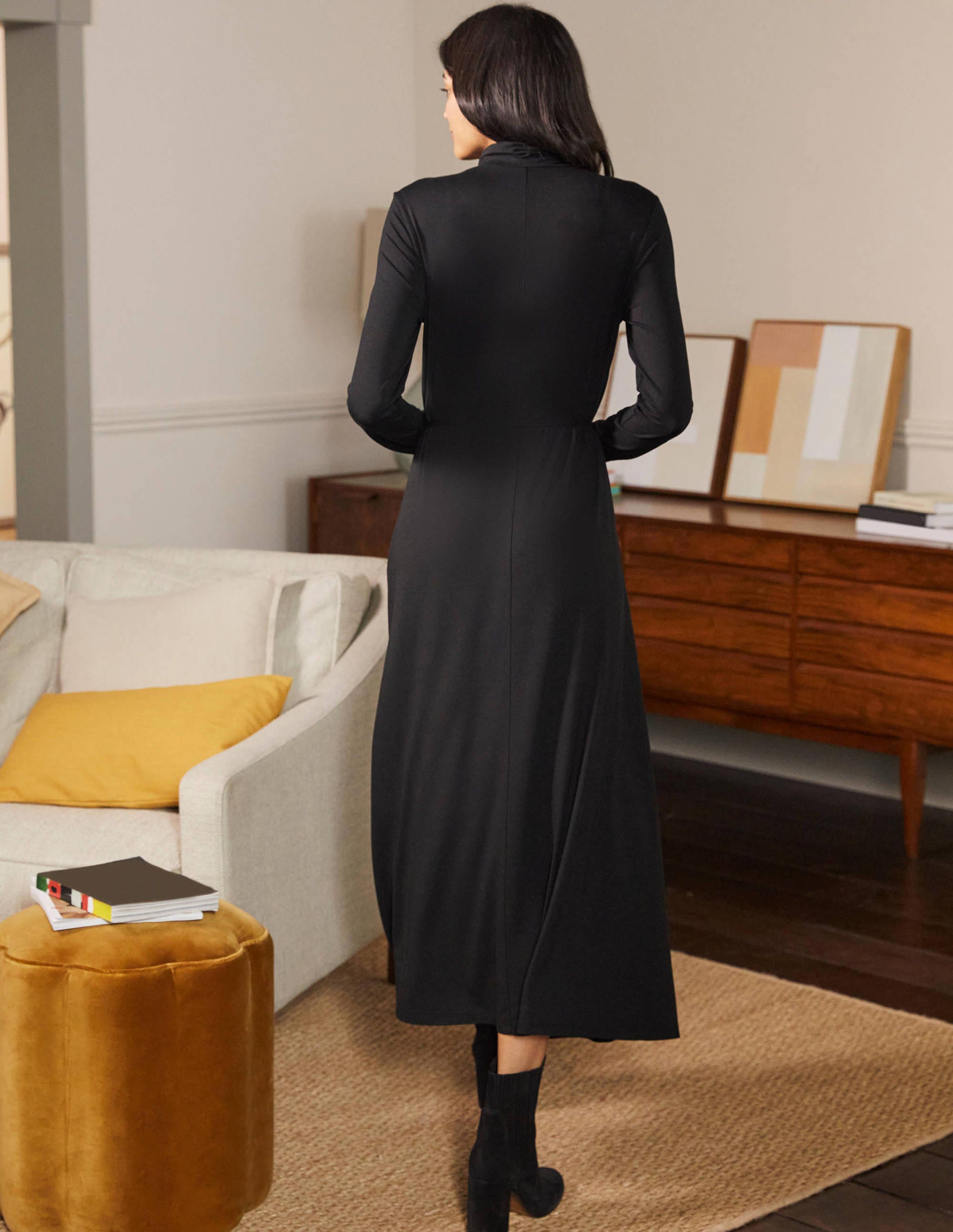 Roll Neck Jersey Midi Dress-Black - Image 3