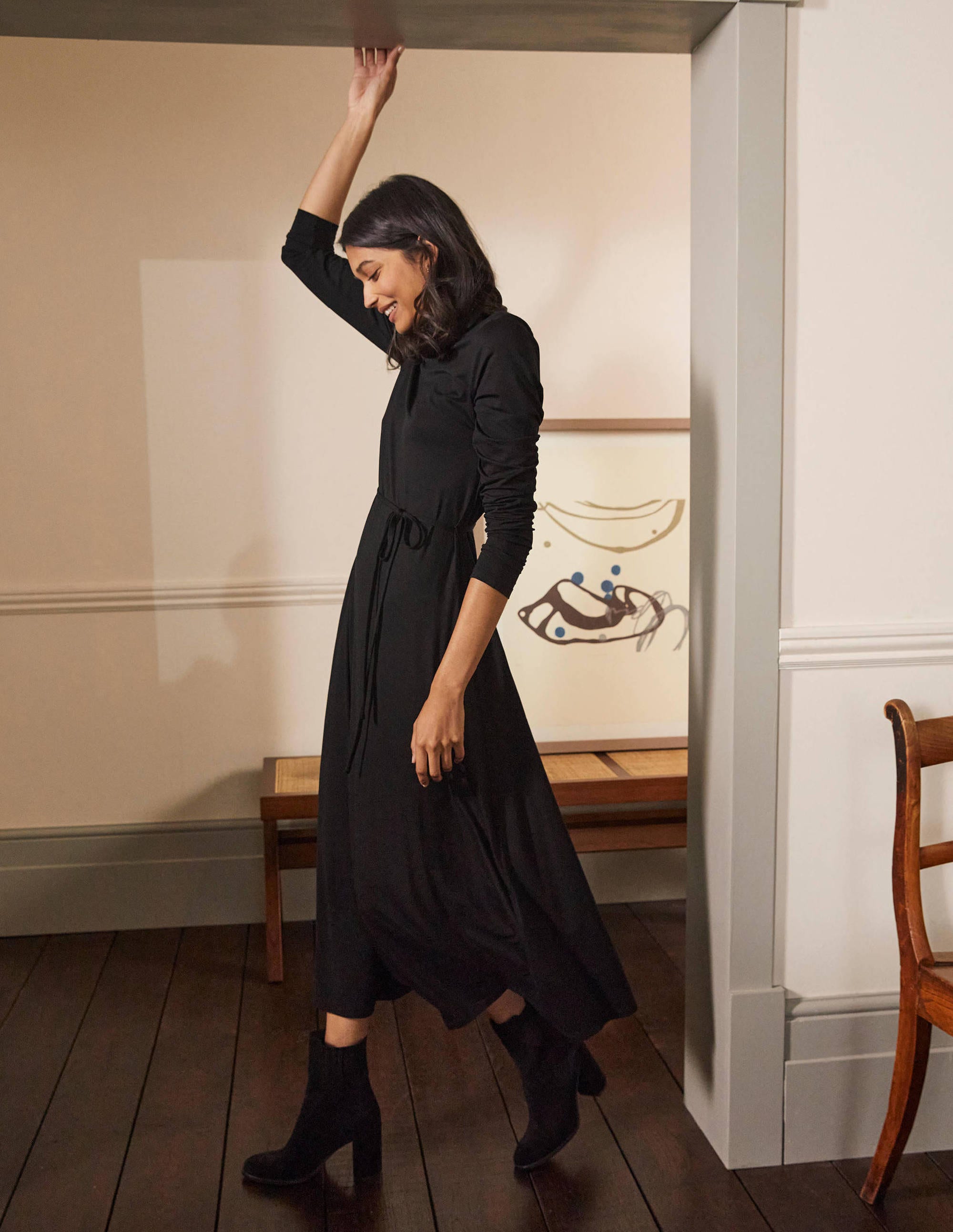 Roll Neck Jersey Midi Dress-Black - Image 4