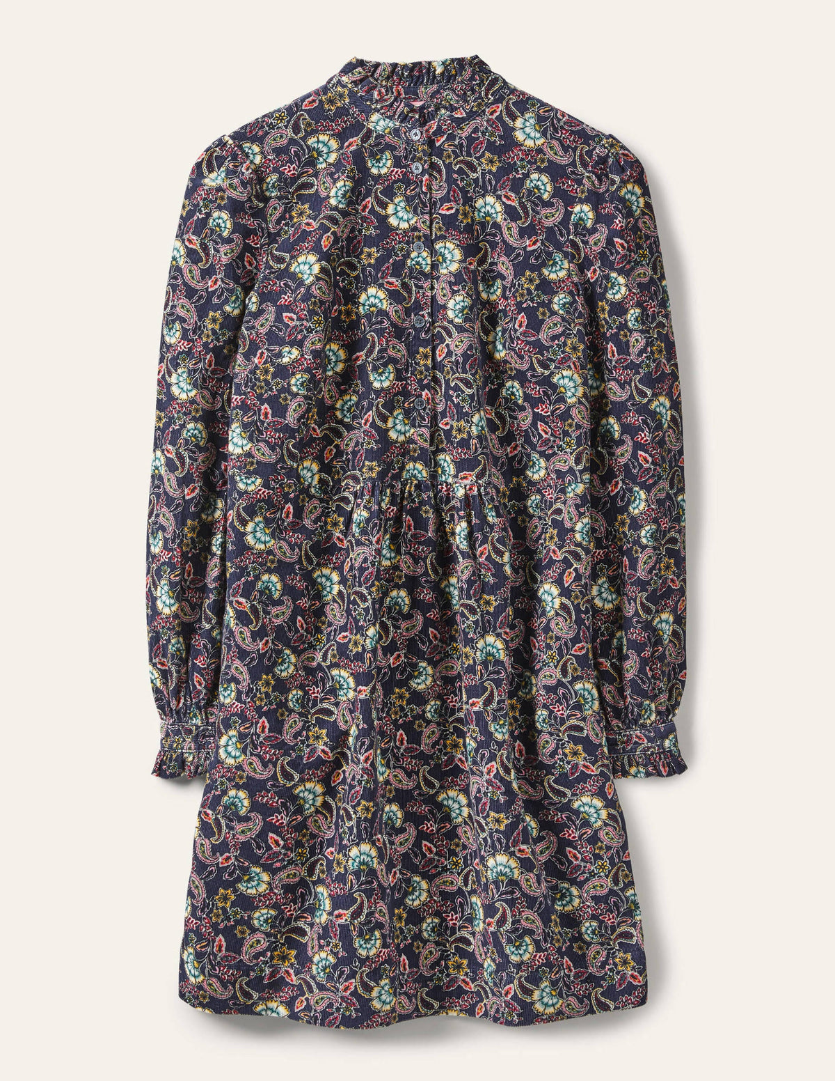 Ruffle Neck Cord Dress-French Navy, Exotic Floral-5
