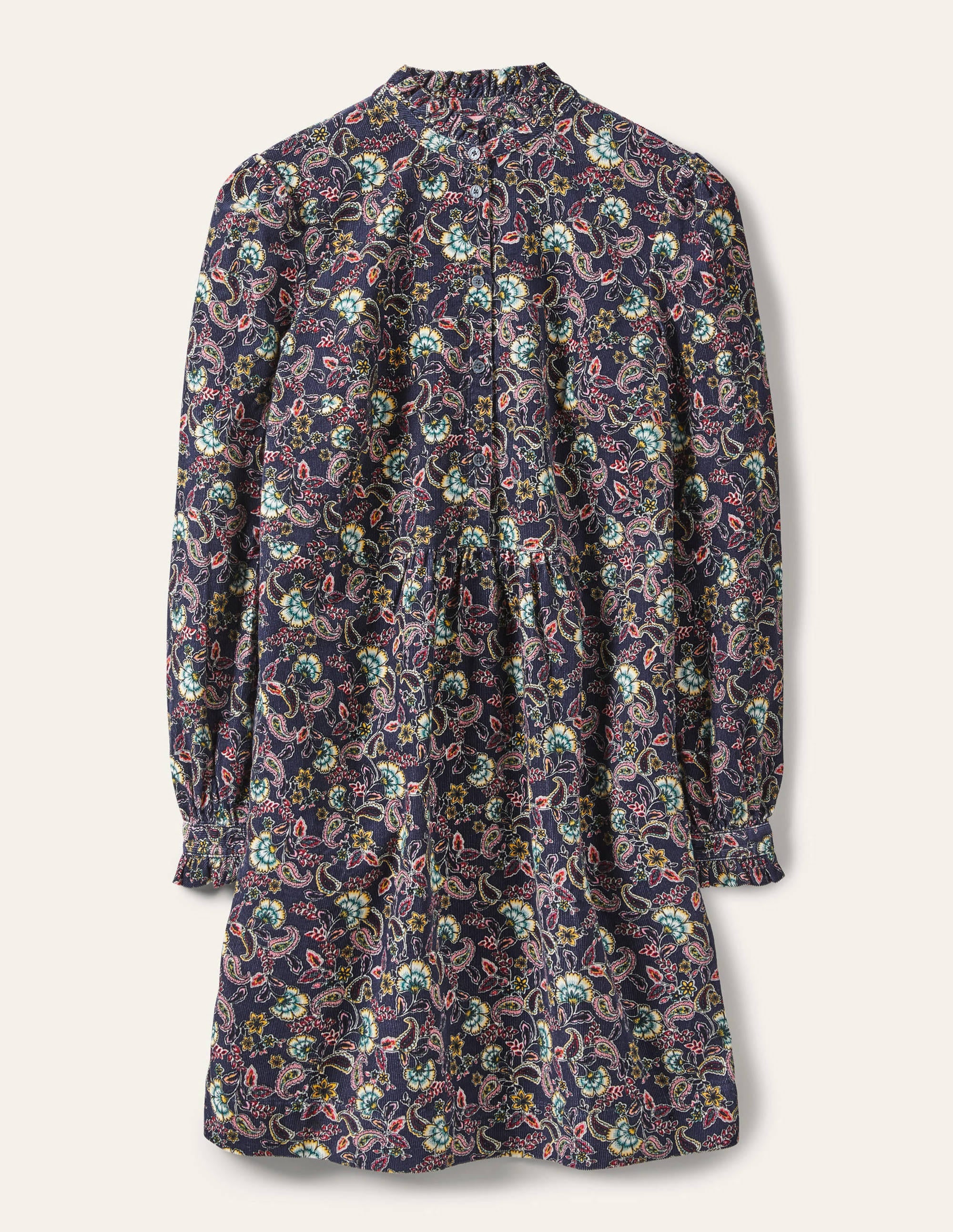 Ruffle Neck Cord Dress-French Navy, Exotic Floral - Image 5