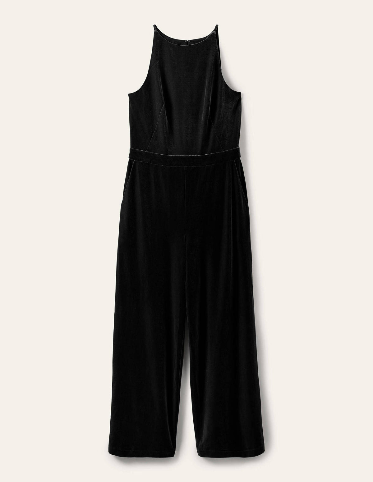 Halterneck Velvet Jumpsuit-Black - Image 5