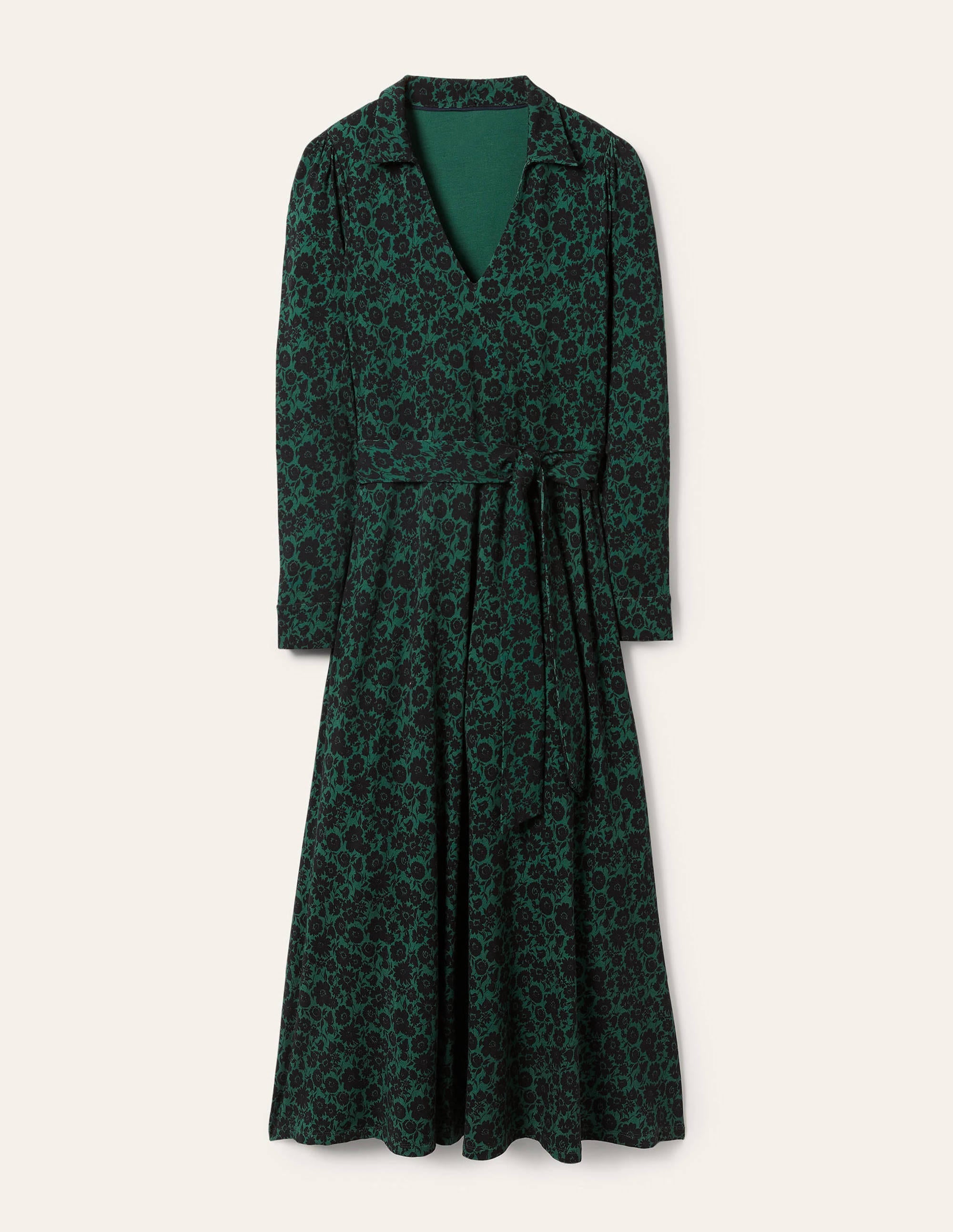 Collar Jersey Midi Dress-Deep Forest, Elegant Bloom - Image 4