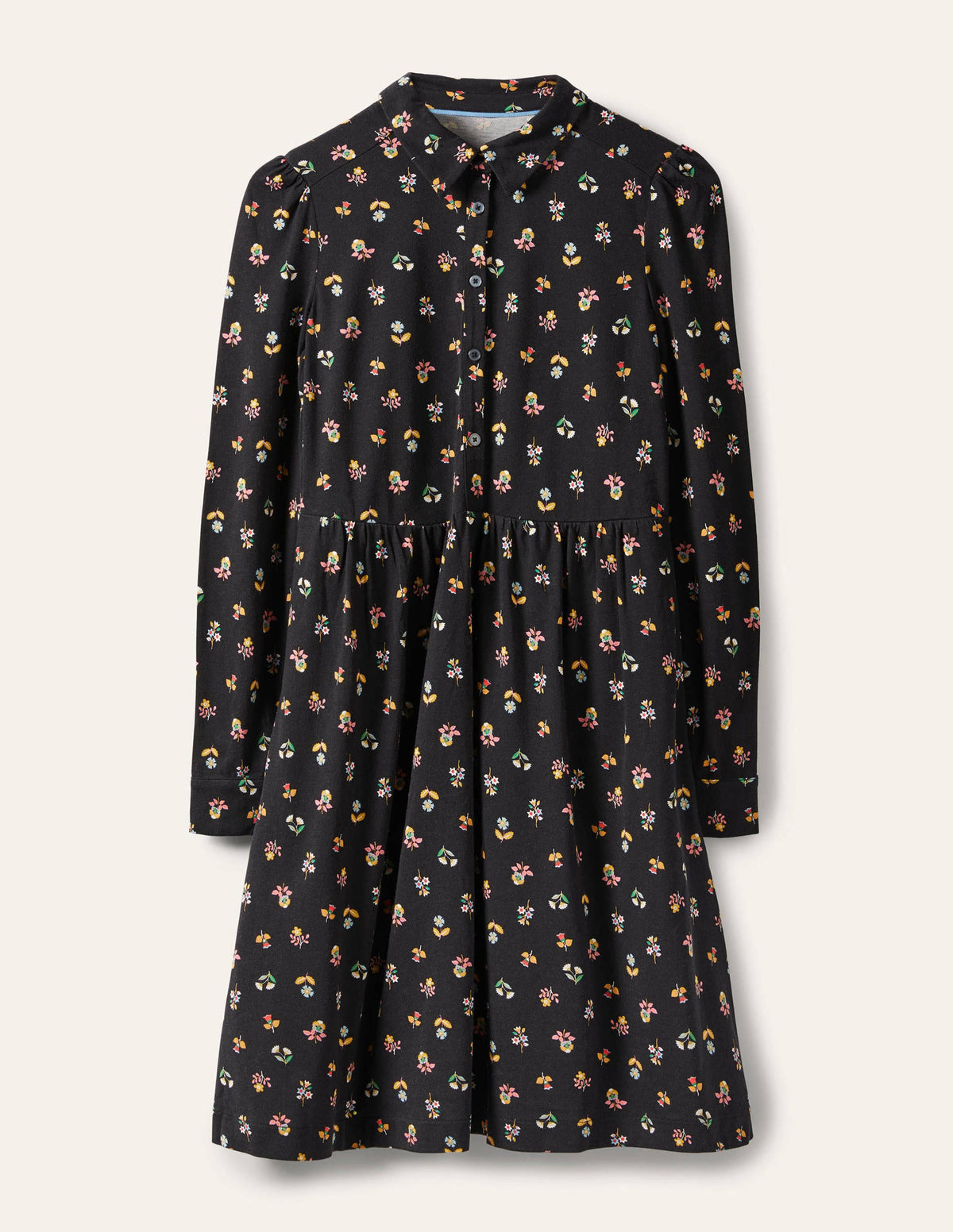 Alma Jersey Shirt Dress-Black, Dainty Floral - Image 5