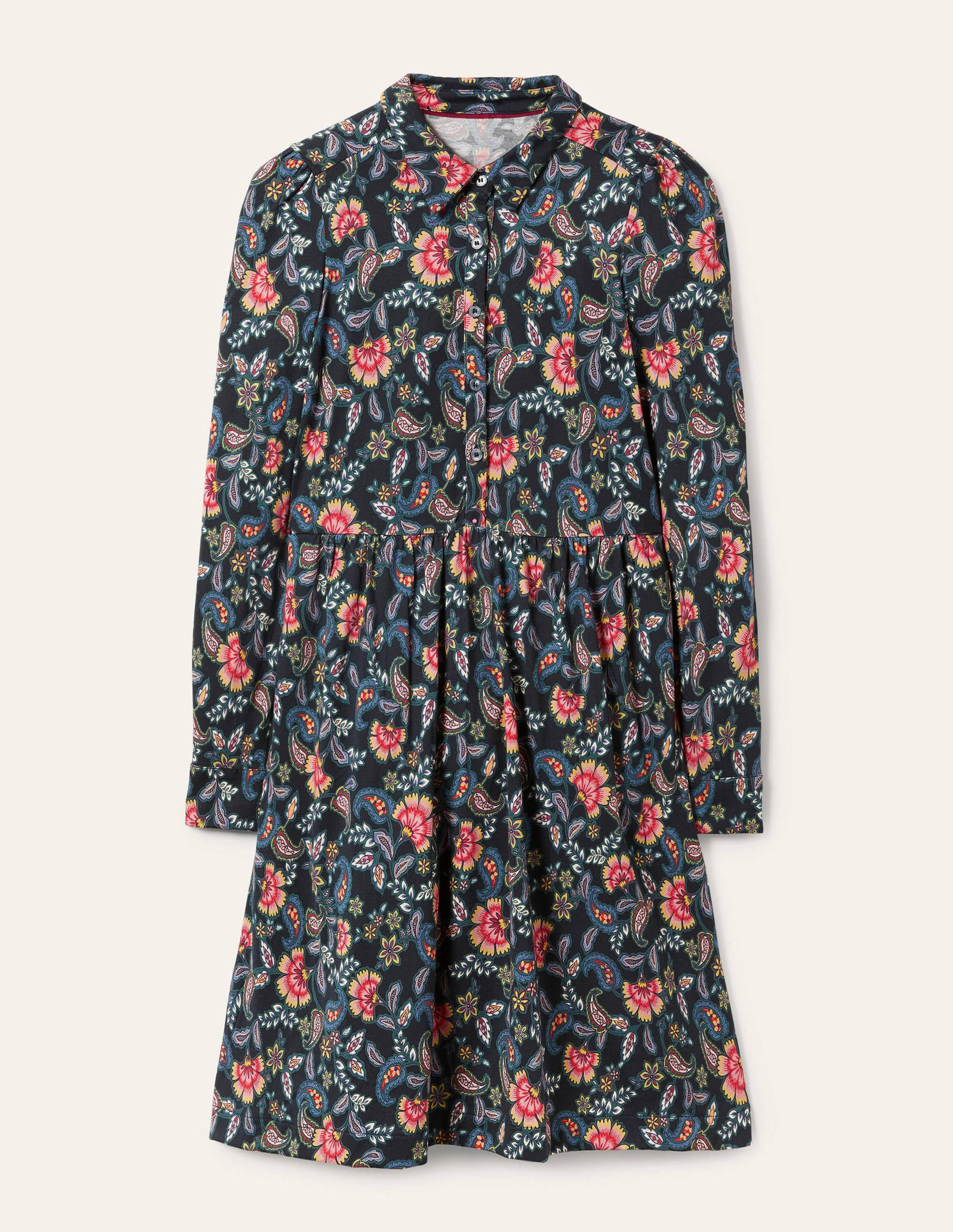 Alma Jersey Shirt Dress-Black, Exotic Floral - Image 6