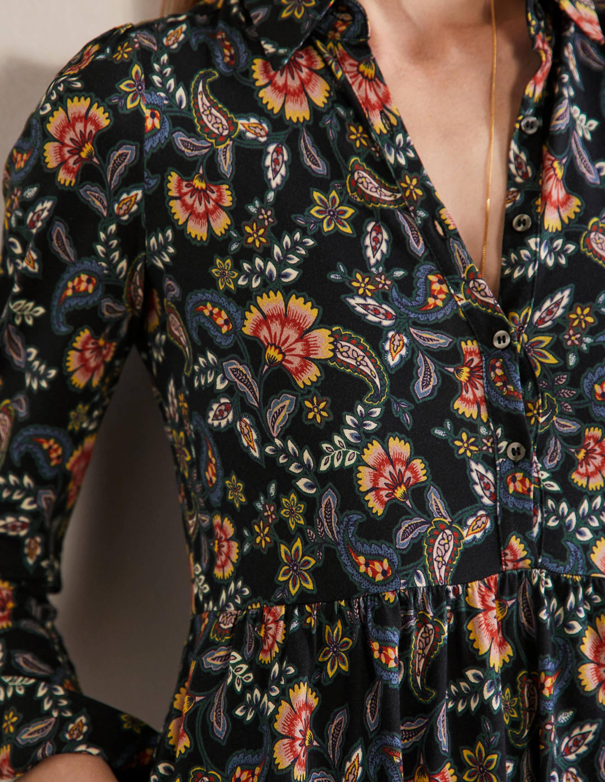 Alma Jersey Shirt Dress-Black, Exotic Floral - Image 2