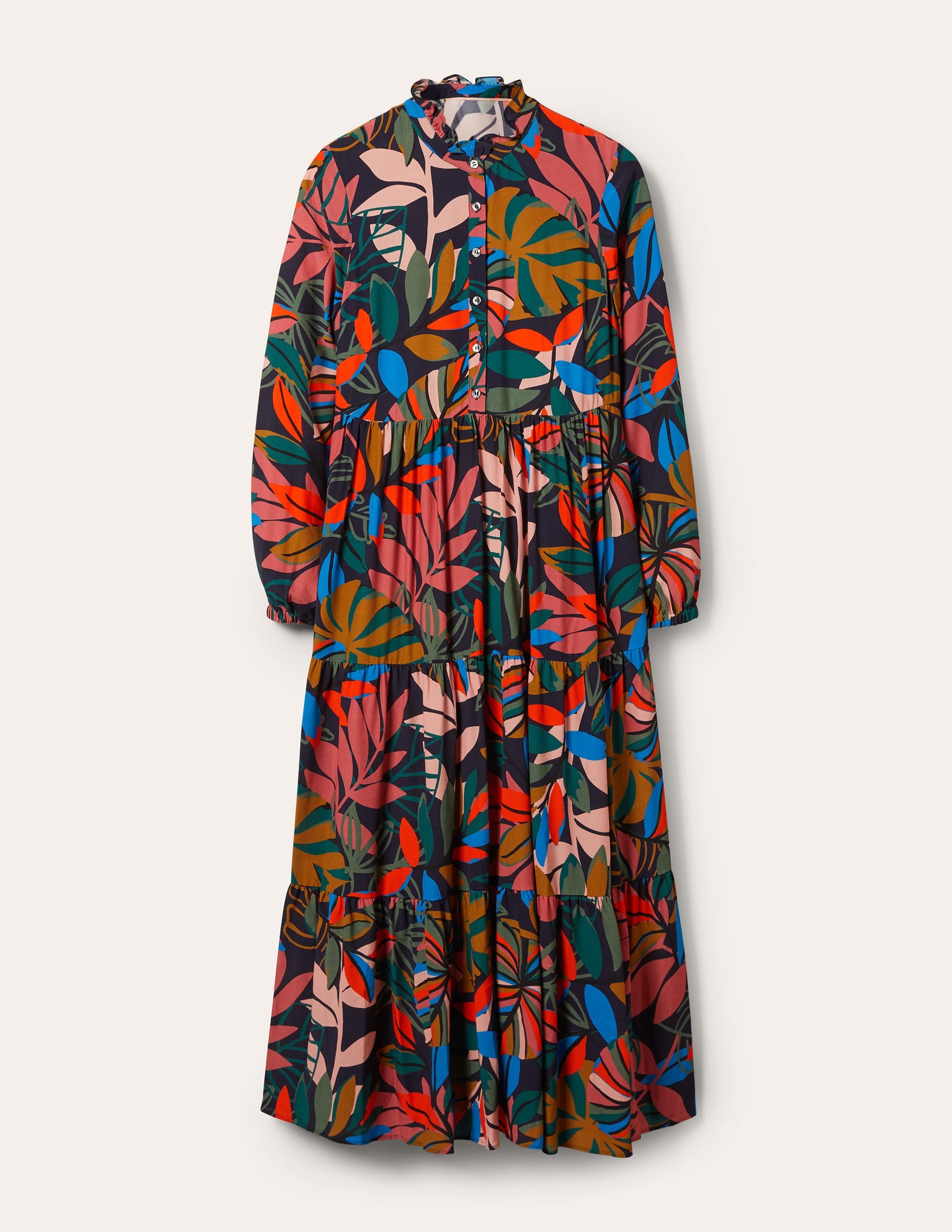 Tiered Maxi Shirt Dress-French Navy, Tropic Palm - Image 5