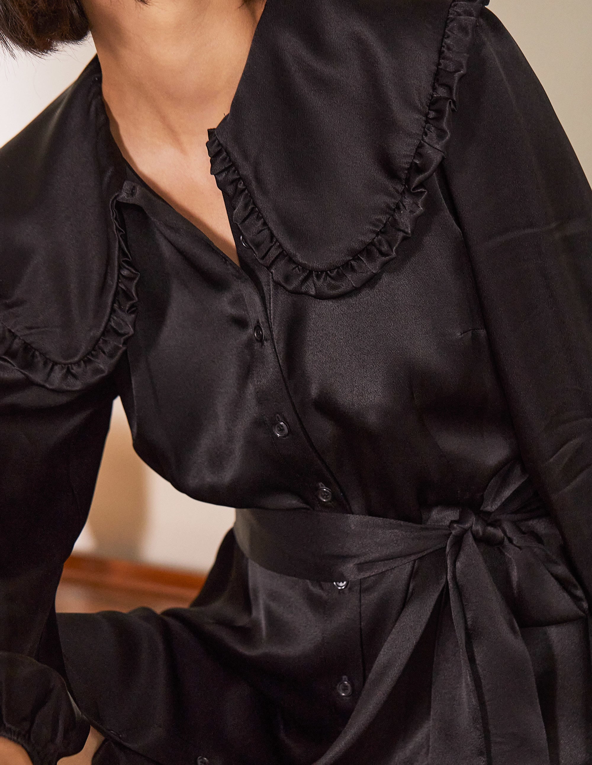 Collar Shirt Dress-Black - Image 2
