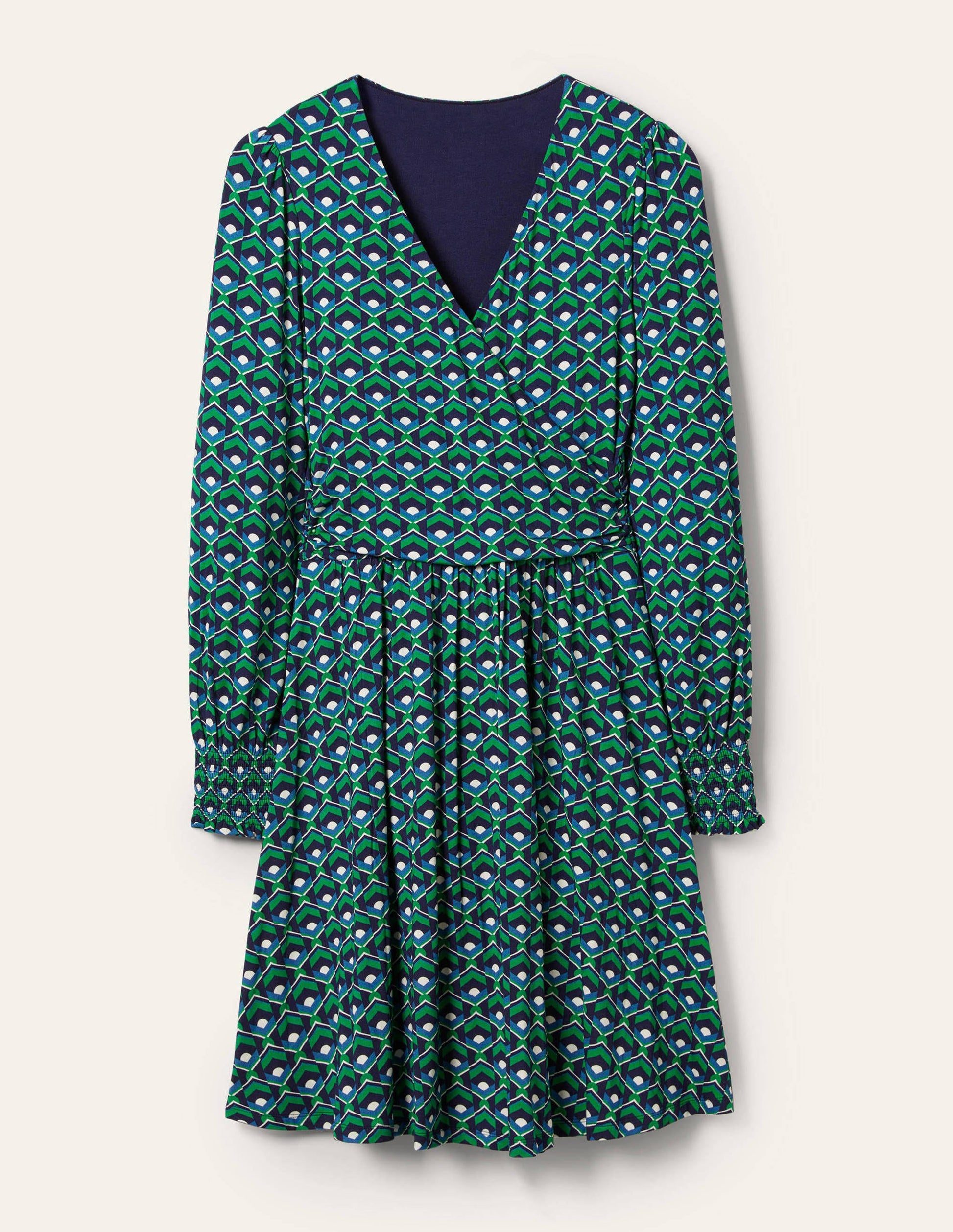 Jersey Wrap Dress-Highland Green, Geometric Tile-5