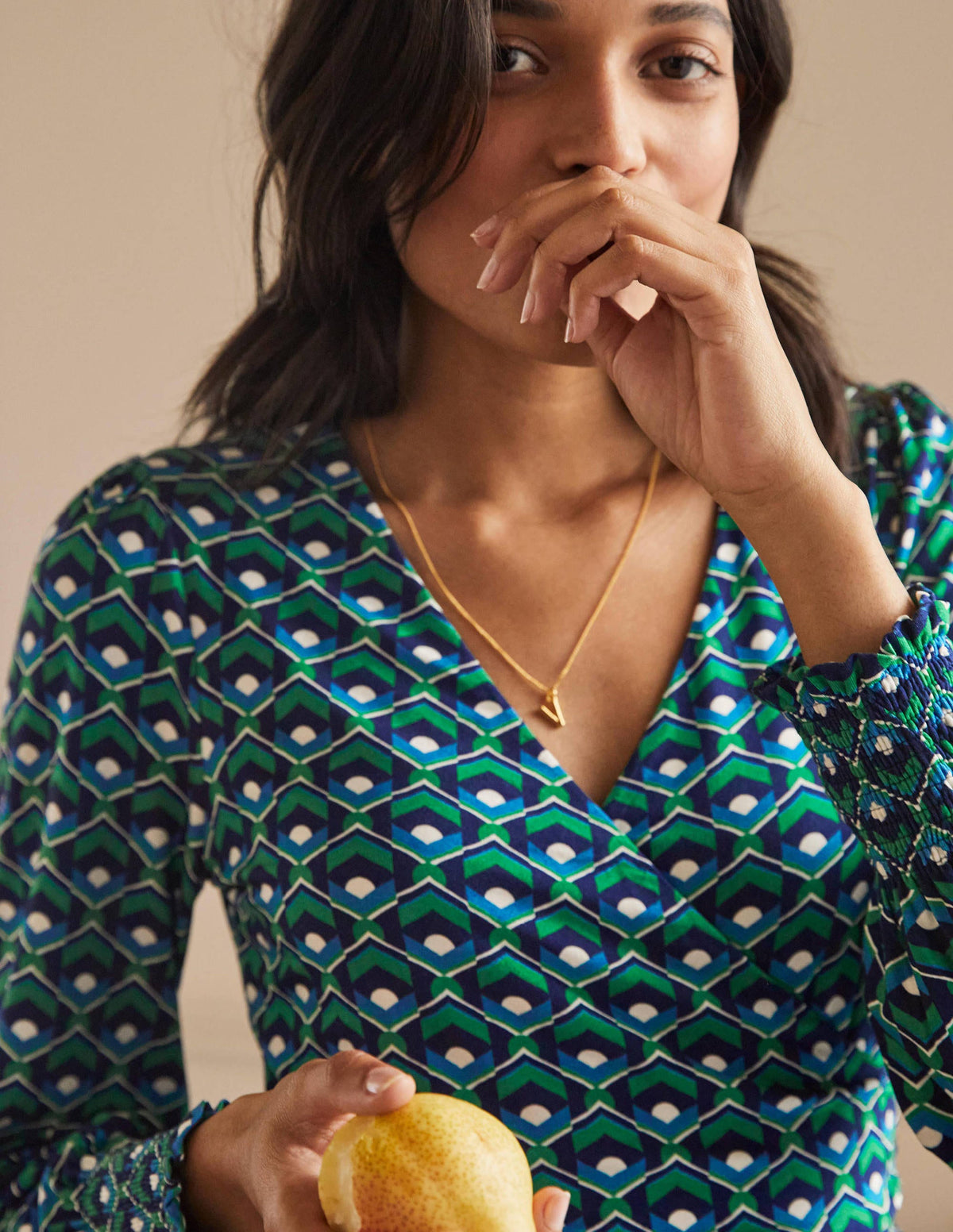 Jersey Wrap Dress-Highland Green, Geometric Tile-2