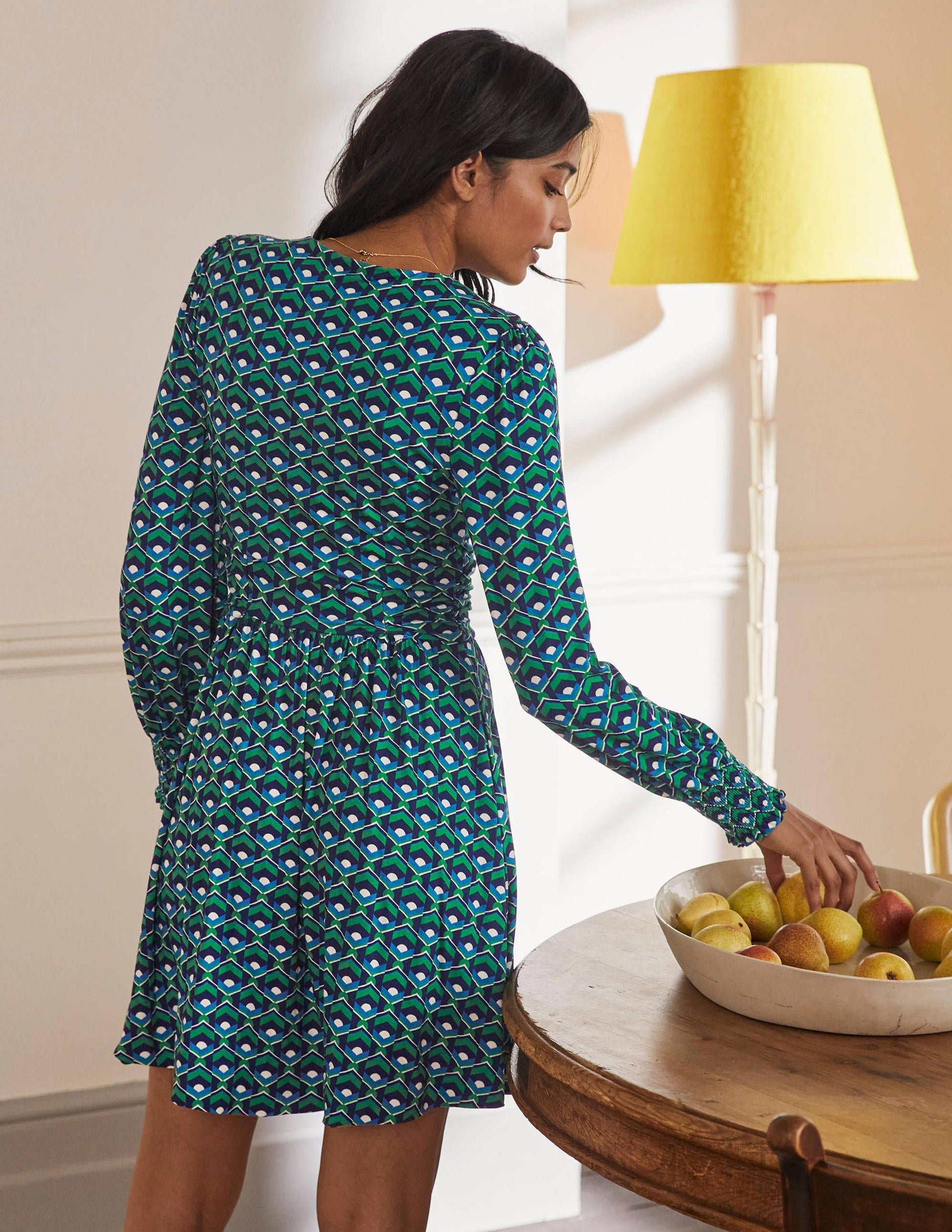 Jersey Wrap Dress-Highland Green, Geometric Tile-3