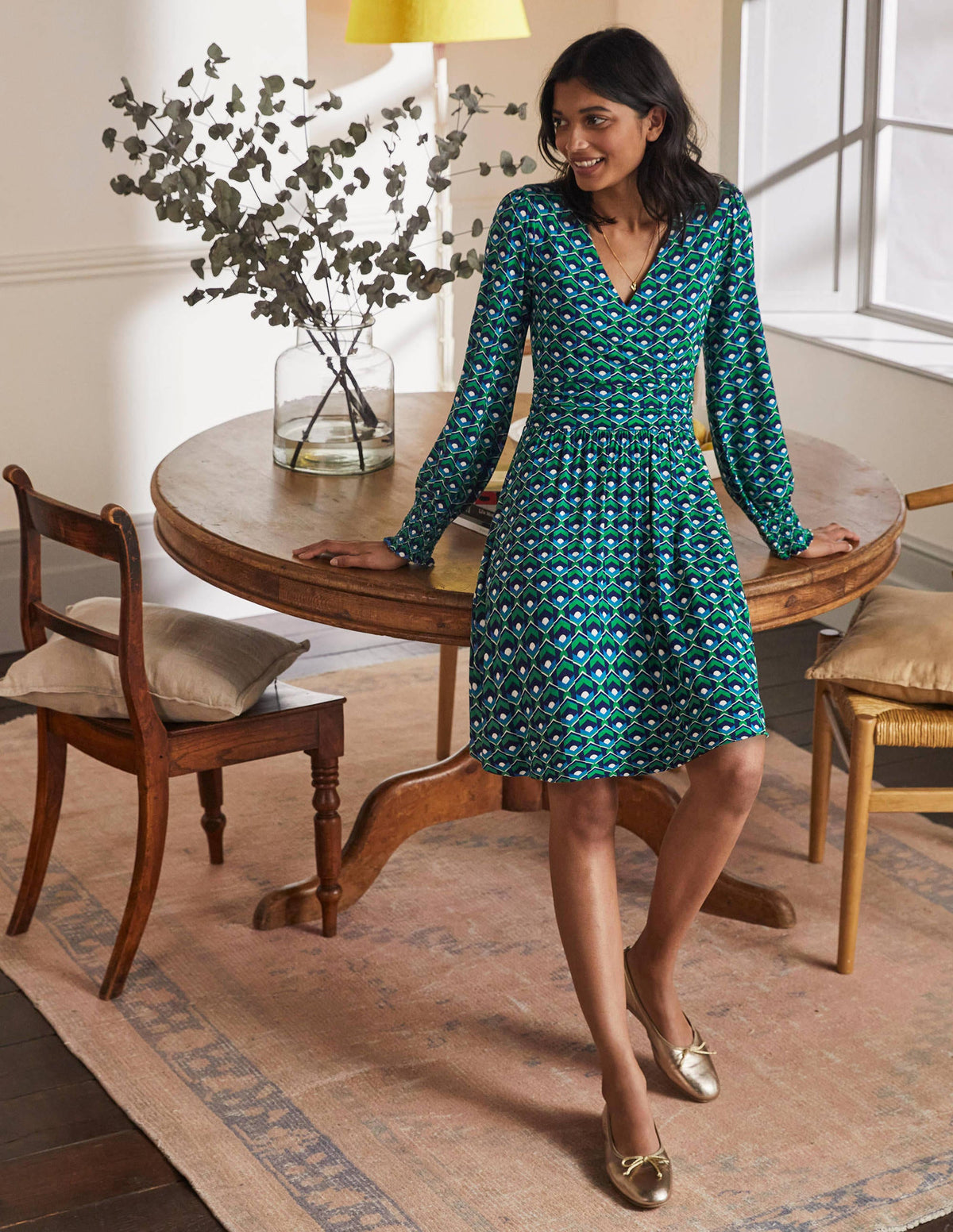 Jersey Wrap Dress-Highland Green, Geometric Tile-4