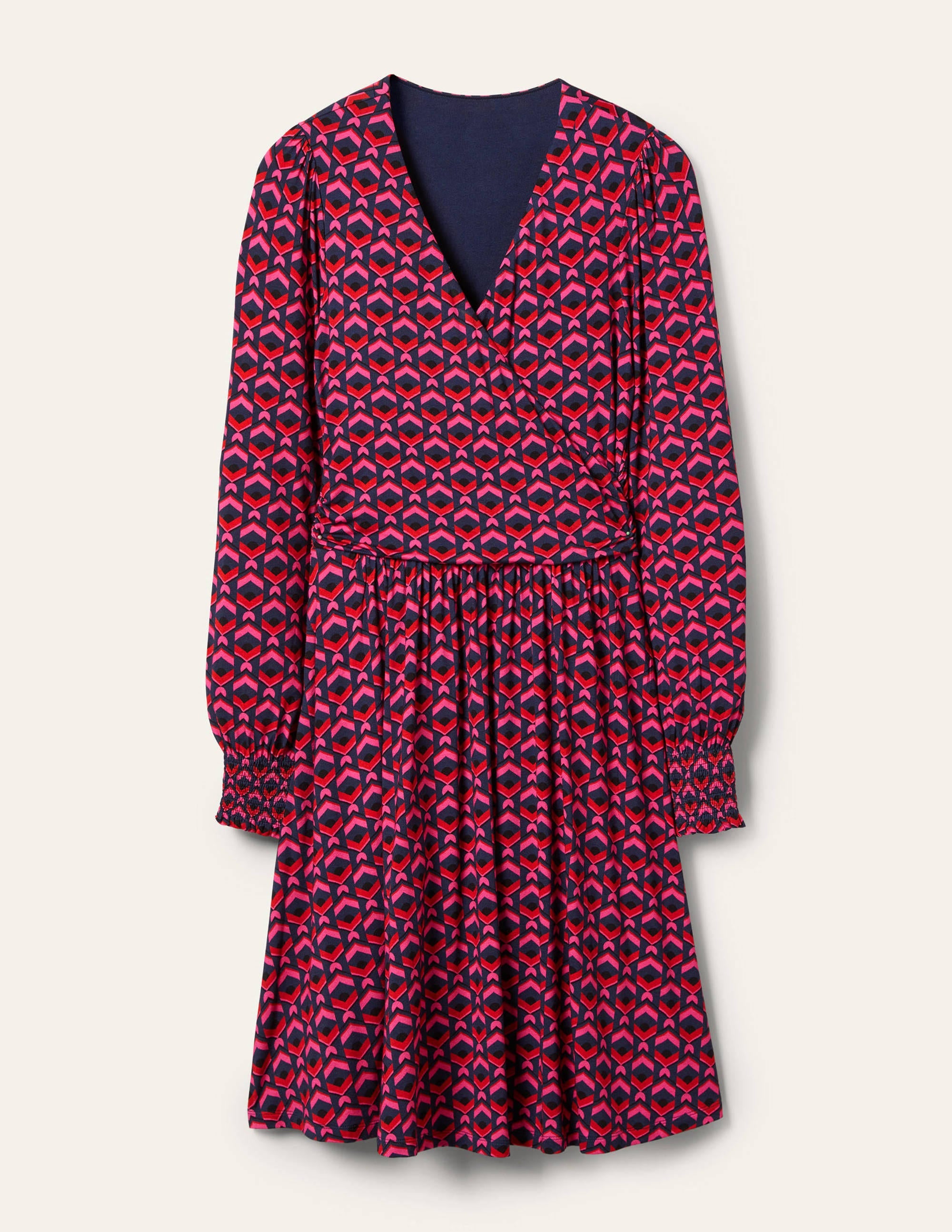 Jersey Wrap Dress-Party Pink, Geometric Tile - Image 5