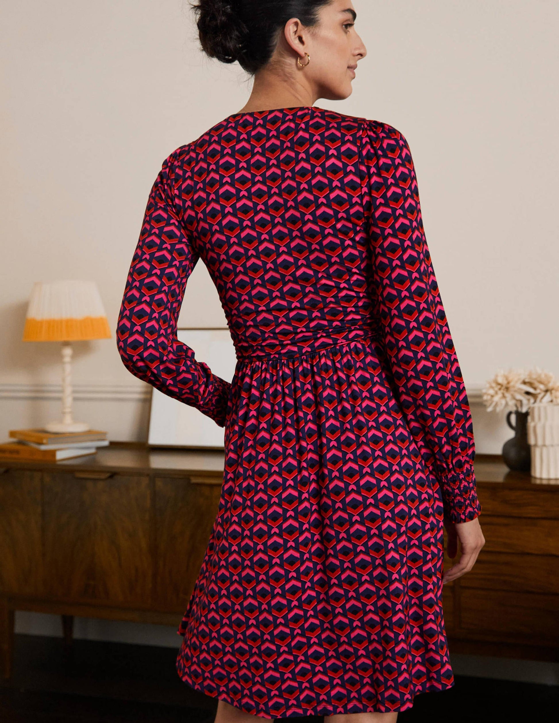 Jersey Wrap Dress-Party Pink, Geometric Tile-3