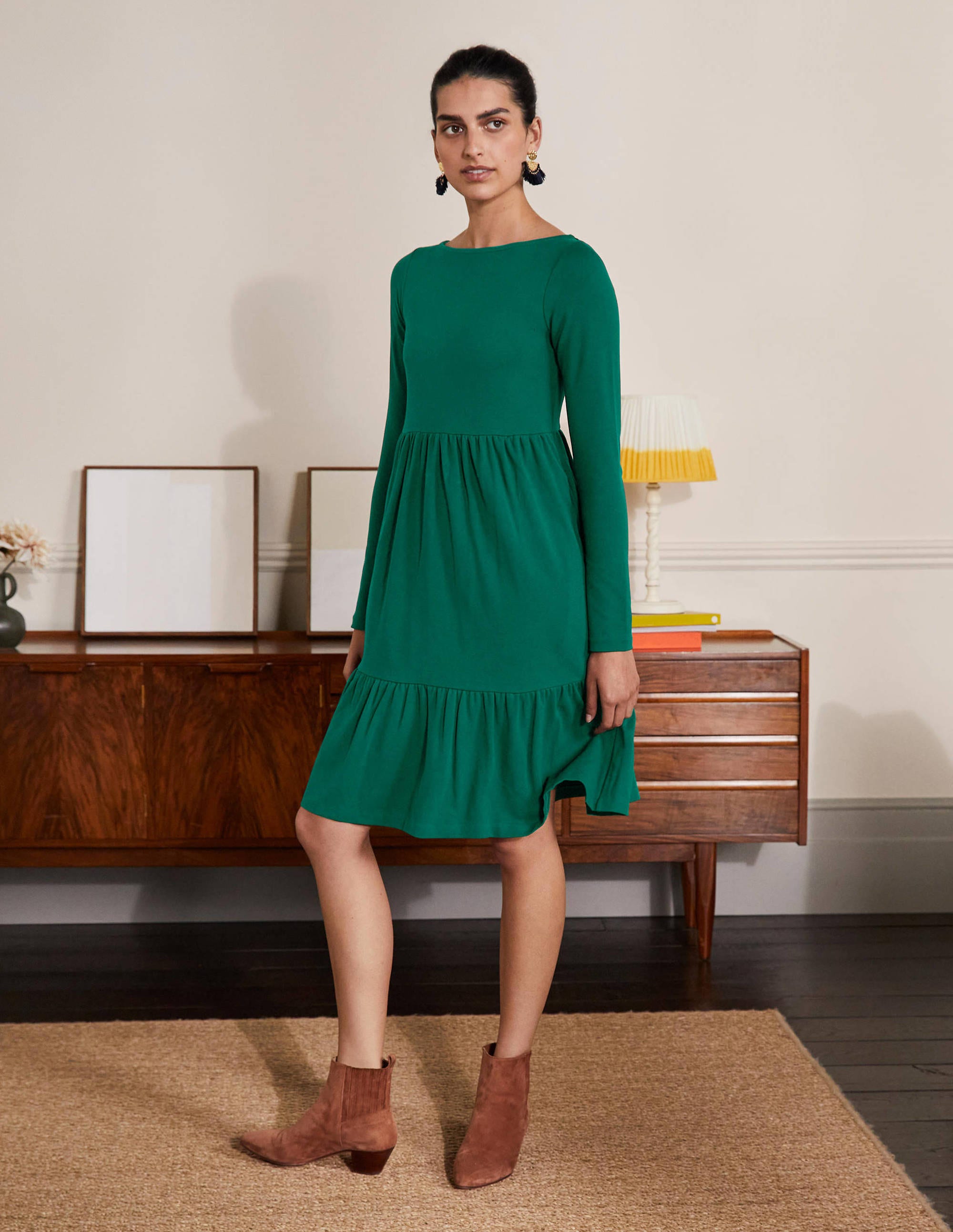 Tiered Ponte Dress-Deep Forest - Image 1