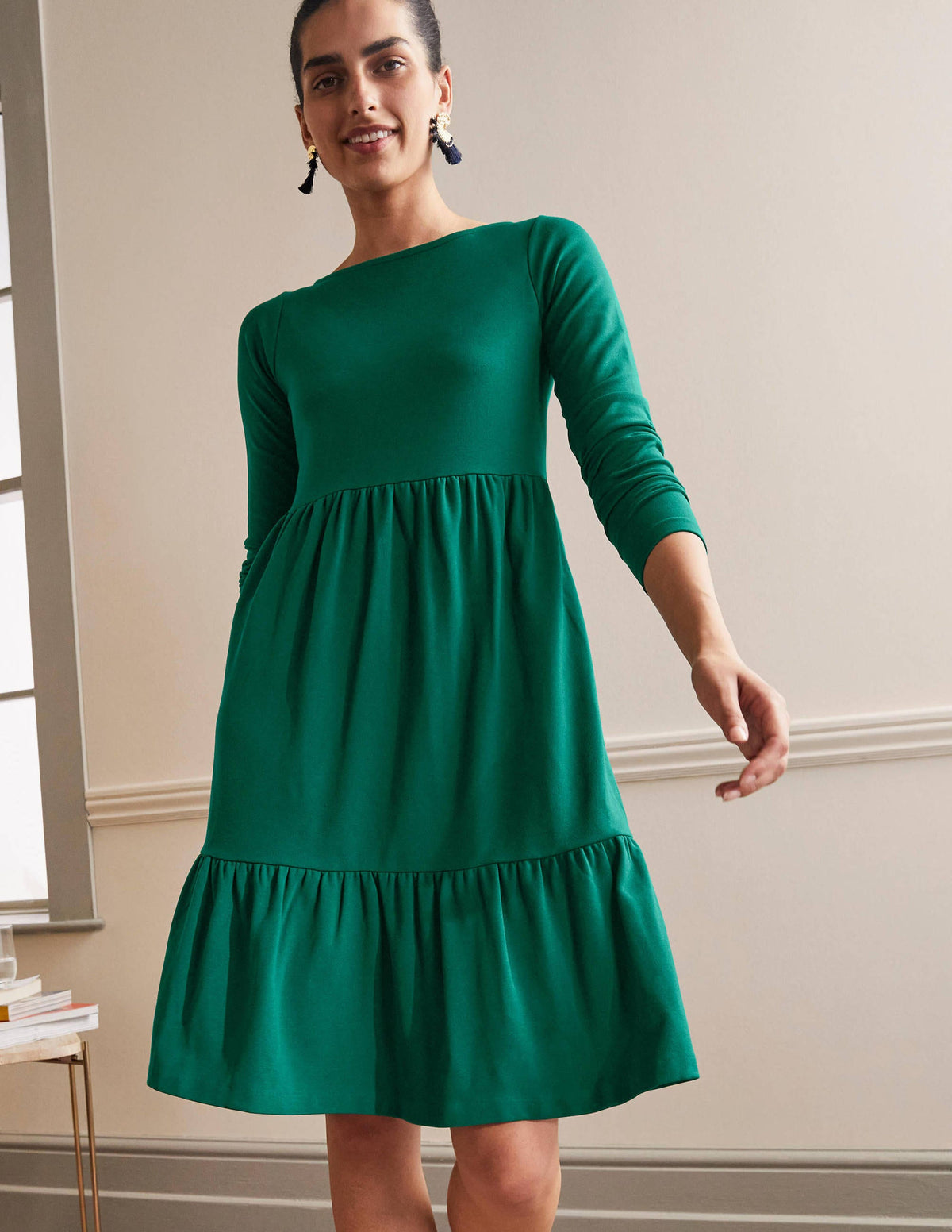 Tiered Ponte Dress-Deep Forest-4