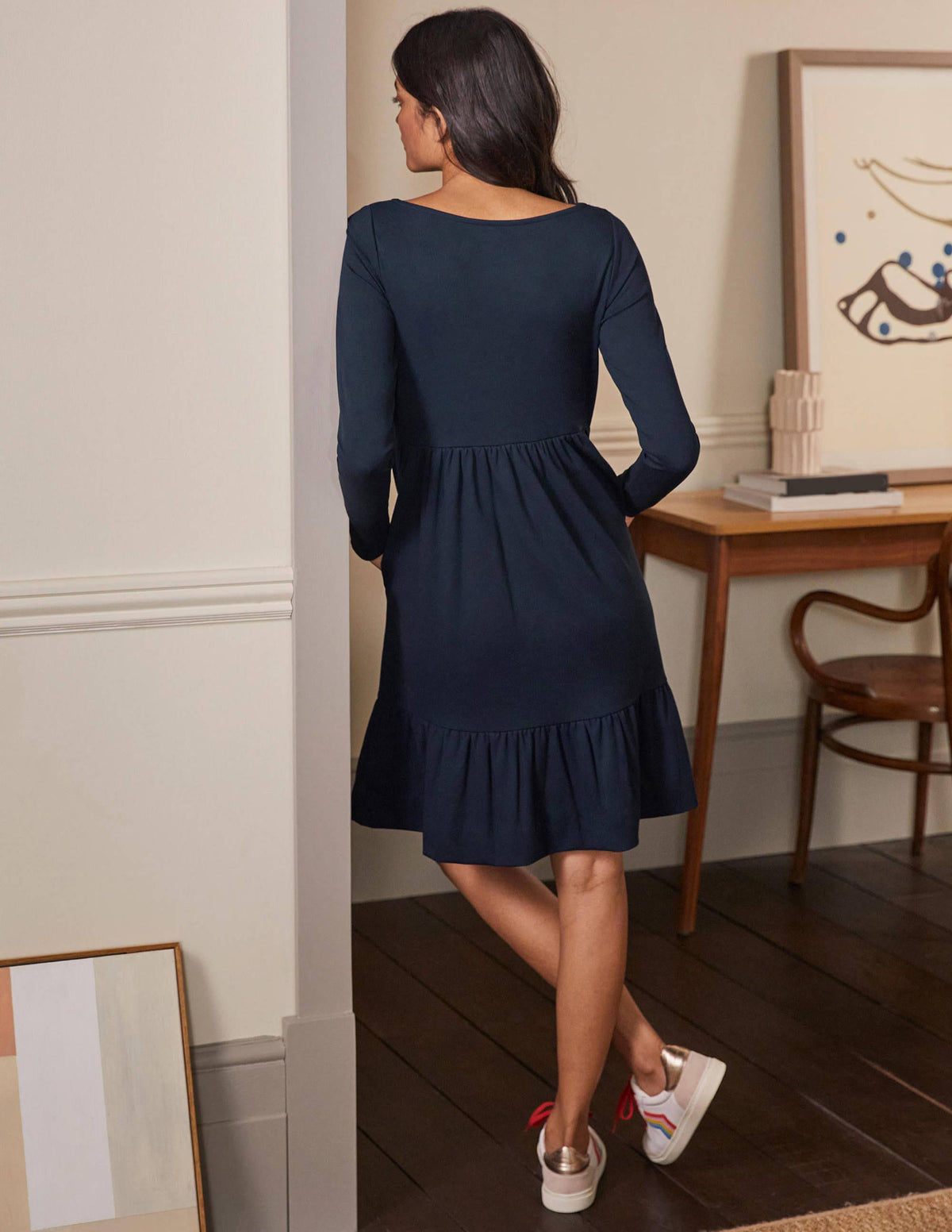Tiered Ponte Dress-Navy - Image 3